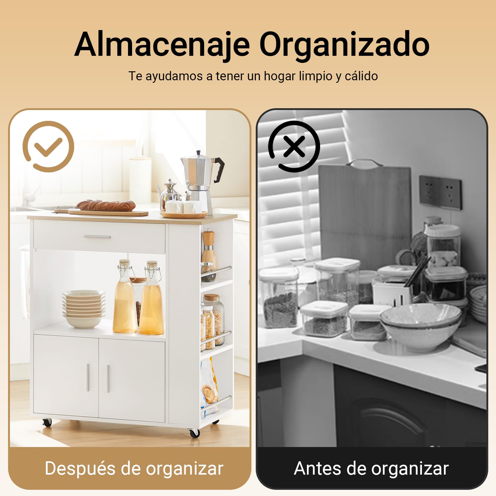 SoBuy Carrito Auxiliar con Ruedas Mueble Auxiliar de Cocina Carro Cocina con Estantes Laterales Cajón Puertas y Toallero Mesa Auxiliar Cocina Blanco 82x46x88 cm FKW113-WN