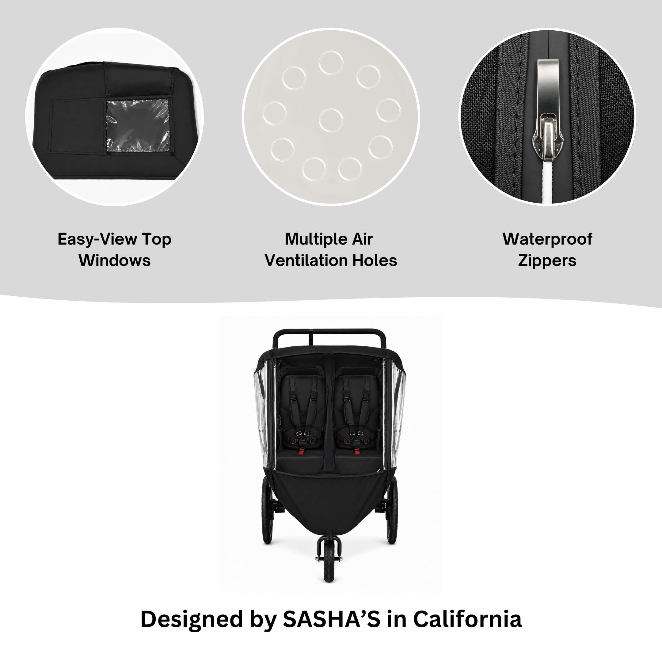 SASHA'S - Parapioggia per passeggino doppio da jogging BOB Gear Duallie, in EVA, con chiusura lampo, protezione dalle intemperie (passeggino non incluso)