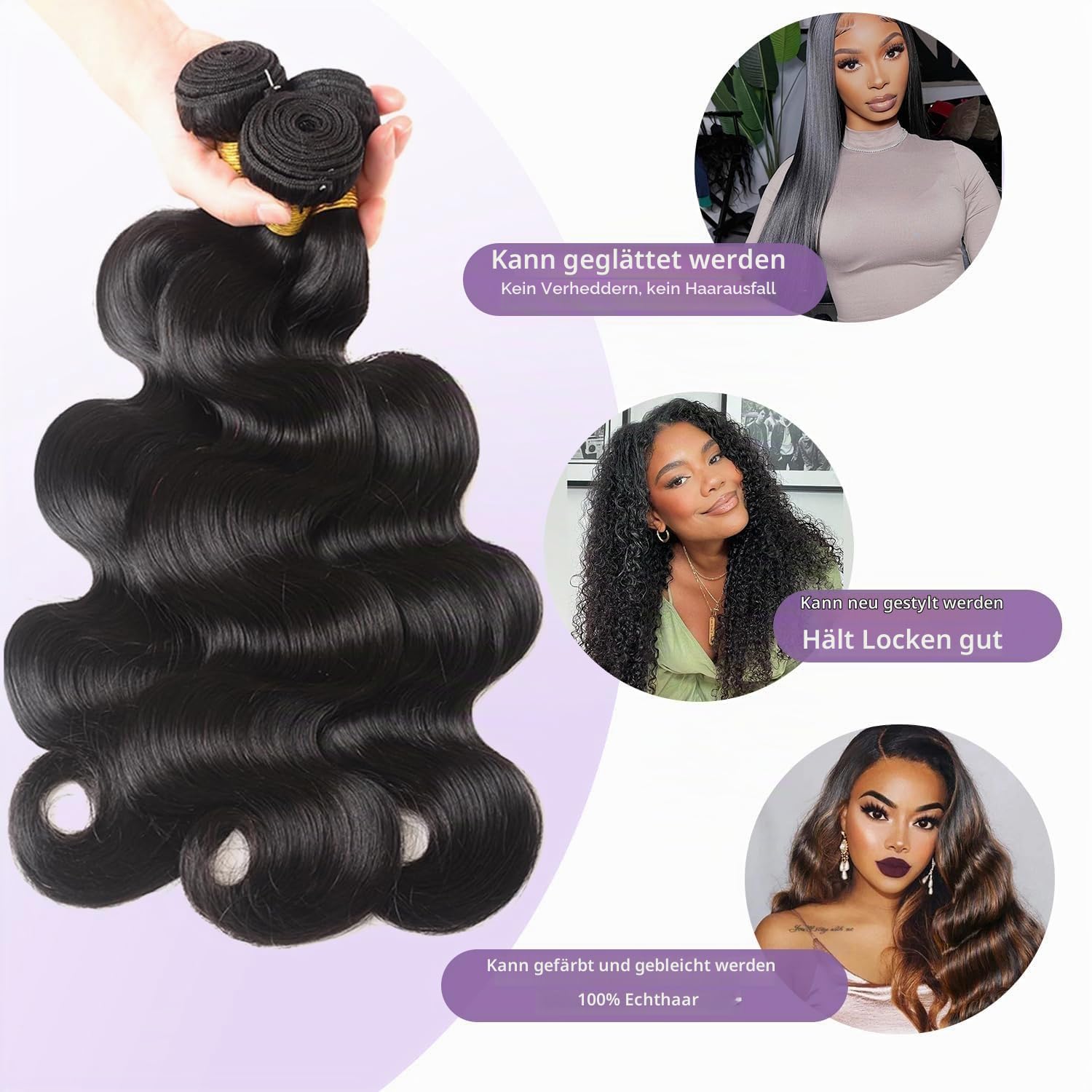 Body Wave Human Hair Bundles 12A Raw Human Hair Extensions Quick Weave Bundles 100% Unprocessed Virgin Real Hair Natural Black (16 18 20 inches)
