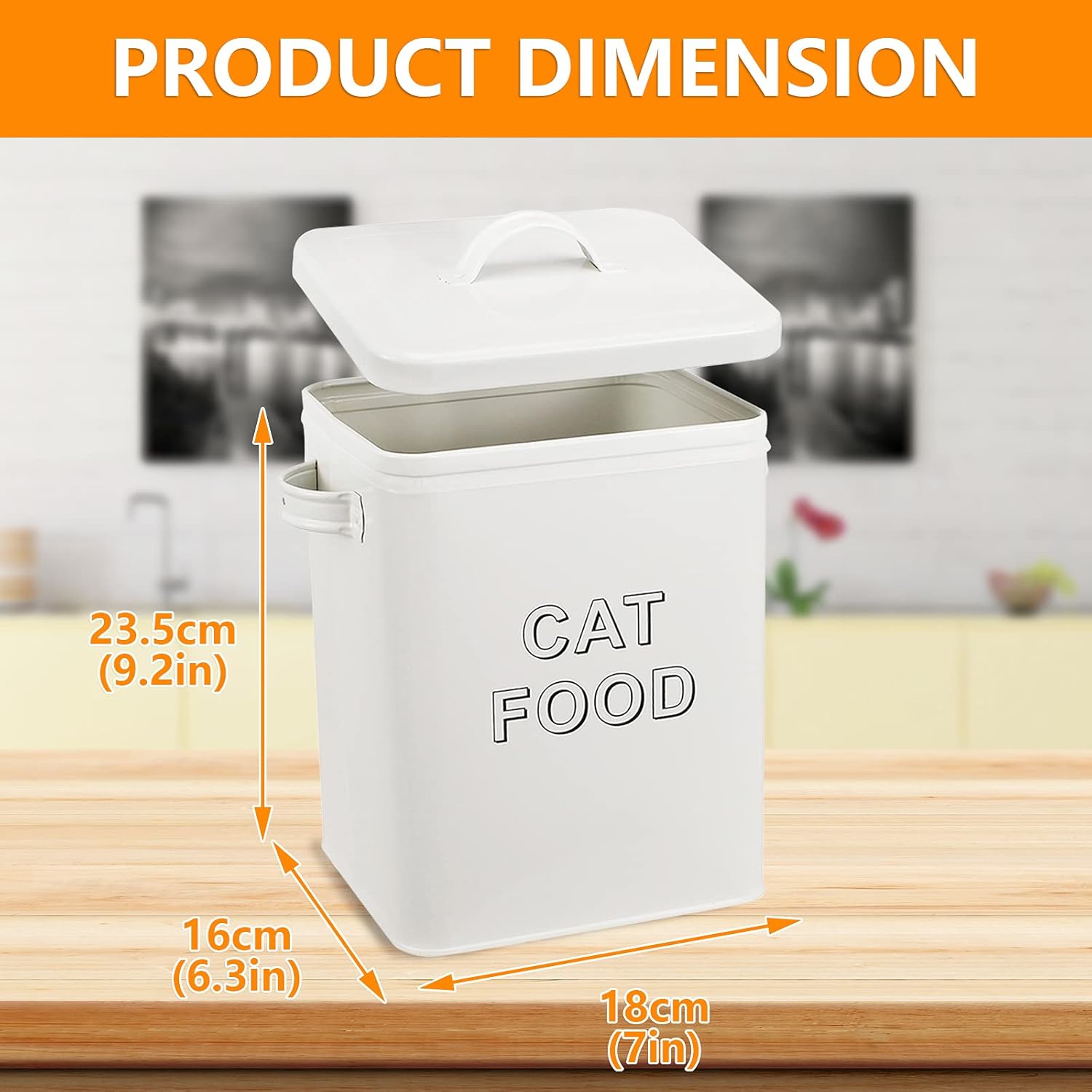 Pethiy Cat Food and Treats Containers Set with Scoop for Cats or Dogs -Tight Fitting Wood Lids - Coated Carbon Steel - Storage Canister Tins-Cat-White : Pet Supplies