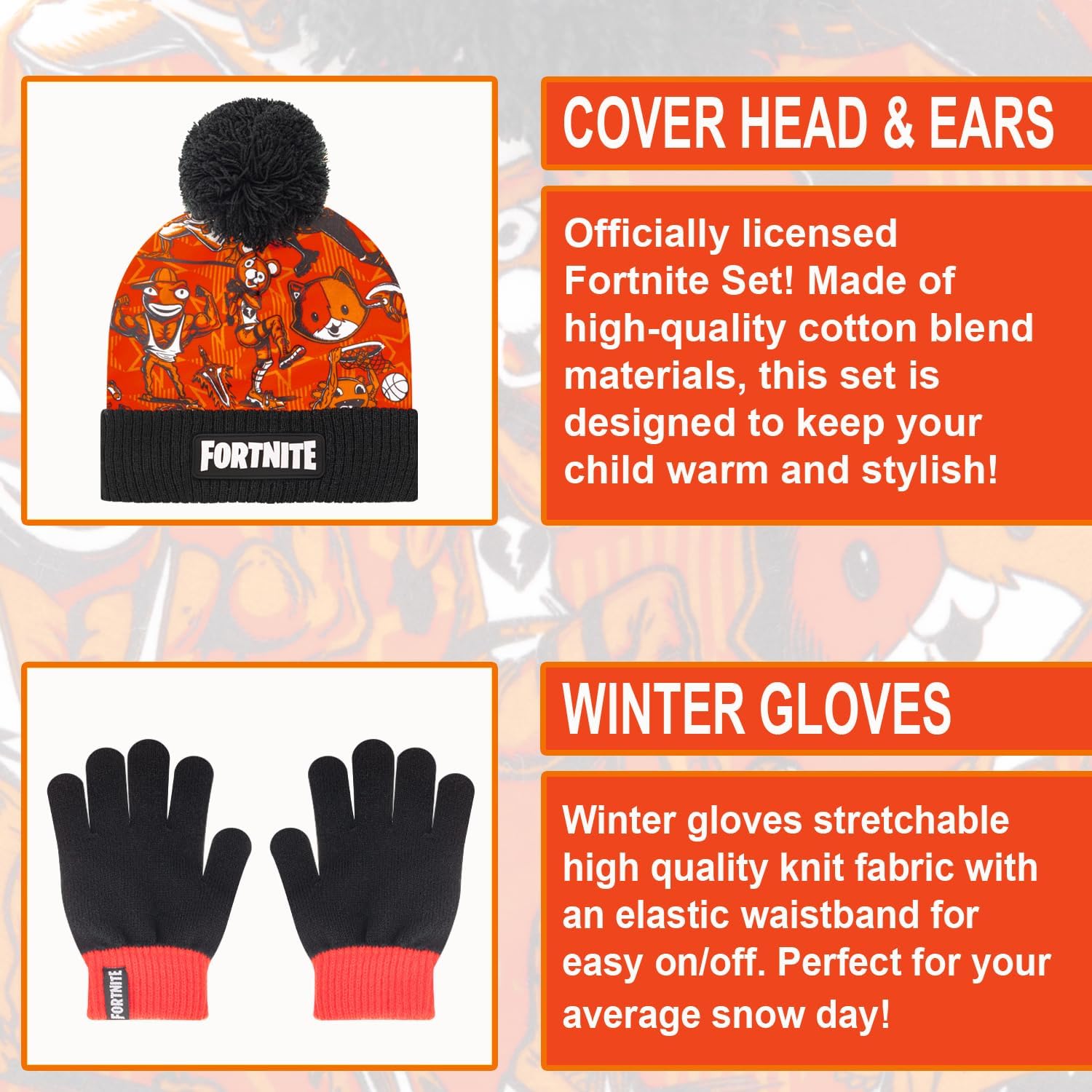 Fortnite Boys Winter Beanie Hat and Snow Gloves for Boys 2 Piece Set - Image 2