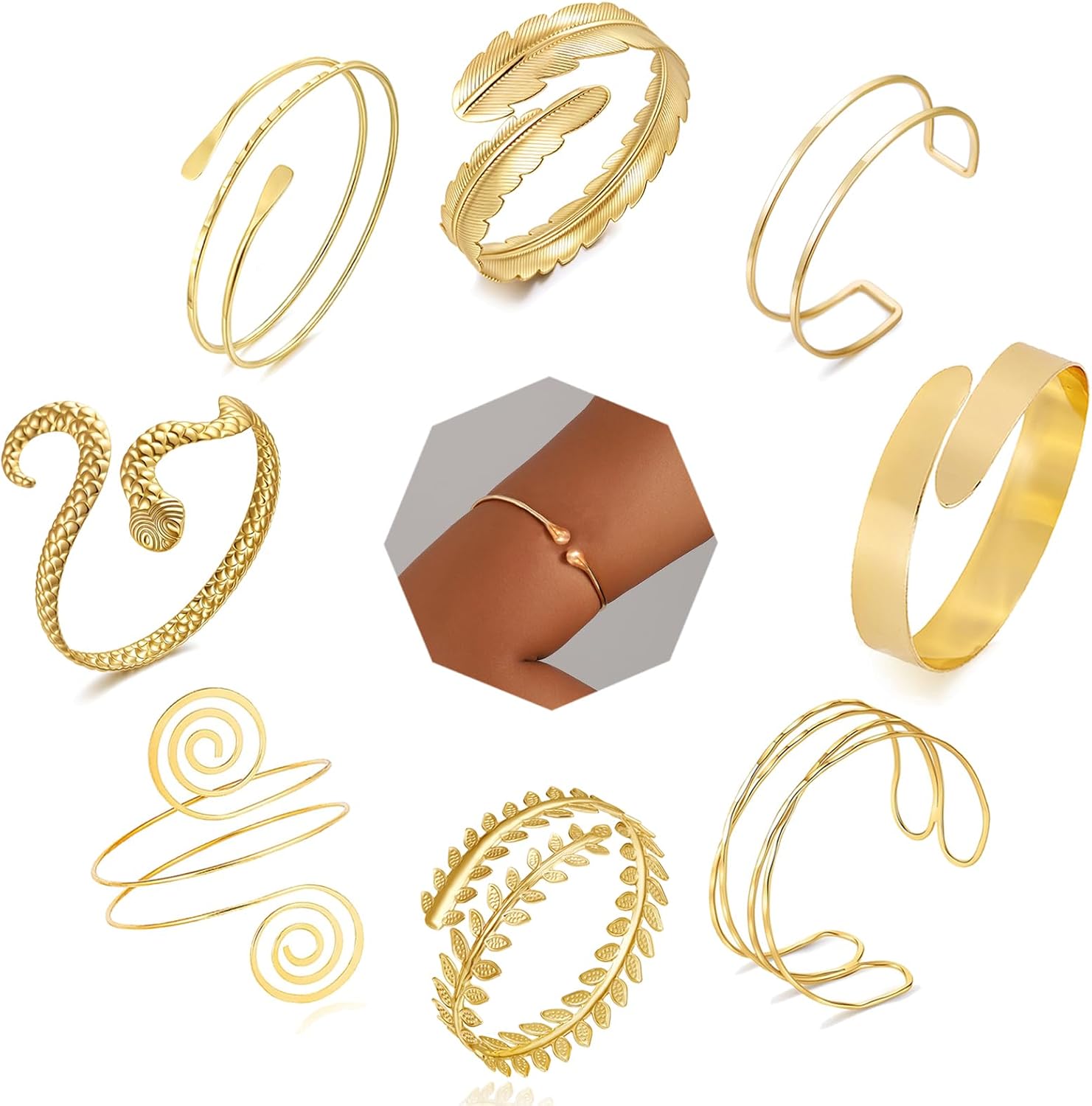 Gold Arm Cuff Jewelry Set for Women – YVVLEE 9PCS