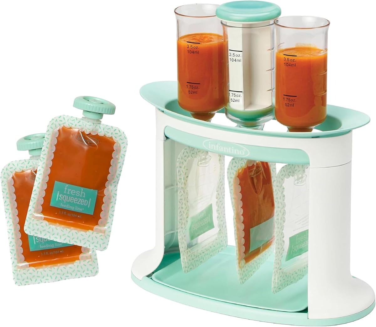 Infantino Squeeze Station, llenador de bolsas de comida para bebés, sin BPA