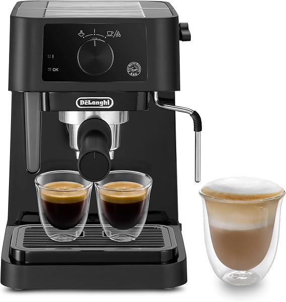 De'Longhi Stilosa EC235.BK Macchina manuale da Caffè Espresso e Cappuccino, Caffè in Polvere o in Cialde E.S.E., Montalatte classico per Cappuccini, serbatoio 1L, 1100W, Caldaia Acciaio Inox, Nero - 1