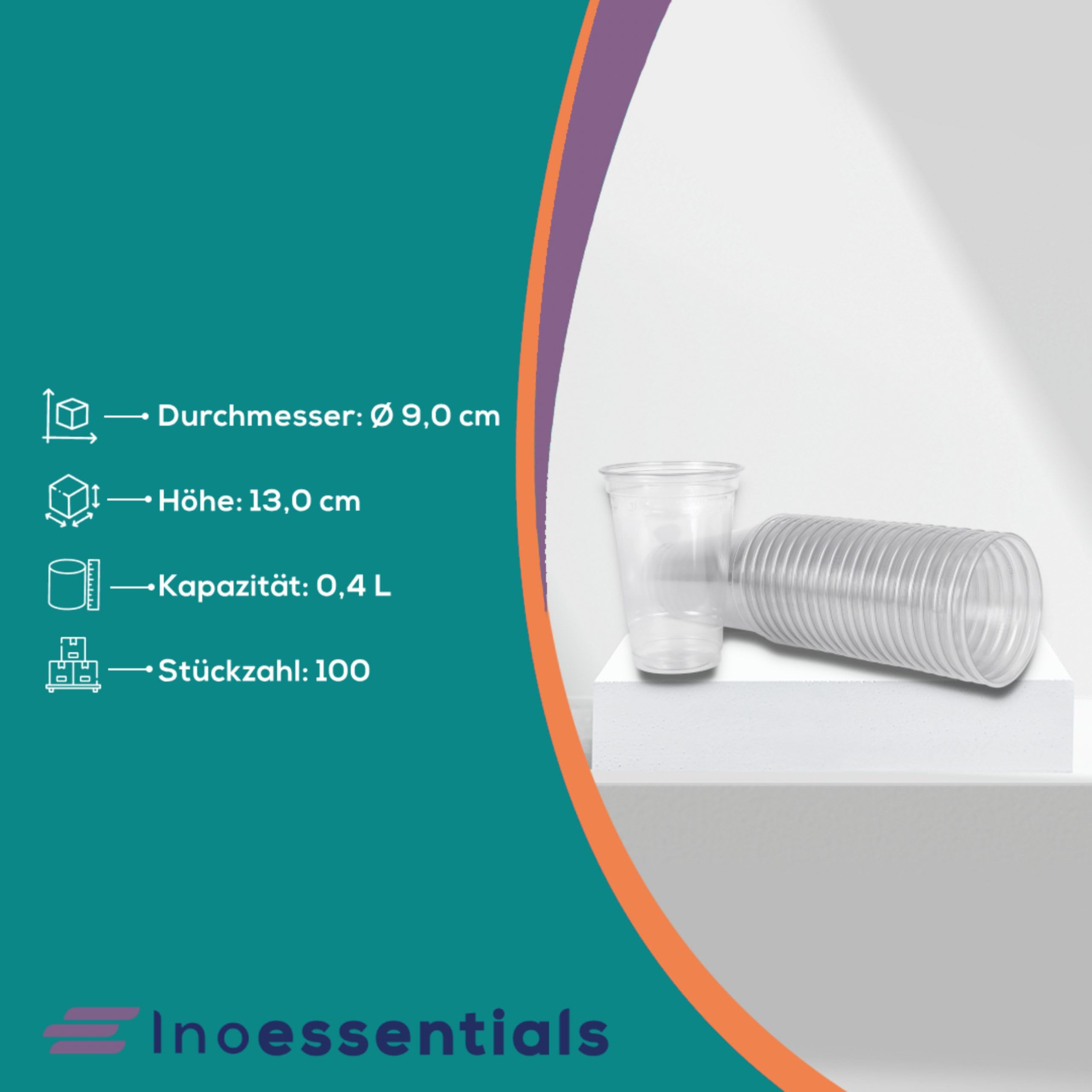 Re-Form 800 Stück Smoothie Becher To Go 400 ml, Dessertbecher, Plastikbecher für Eiskaffee, Cocktail, Bubble Tea mit Domdeckel mit Loch