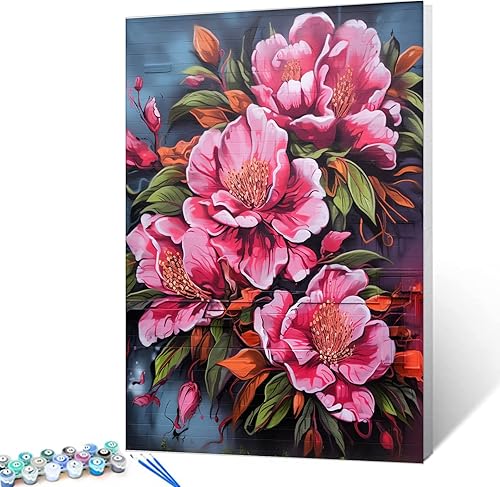 Flores románticas de camelia, pintura por números para adultos, graffiti, arte callejero, pintura al óleo digital, minimalismo acrílico, kit de