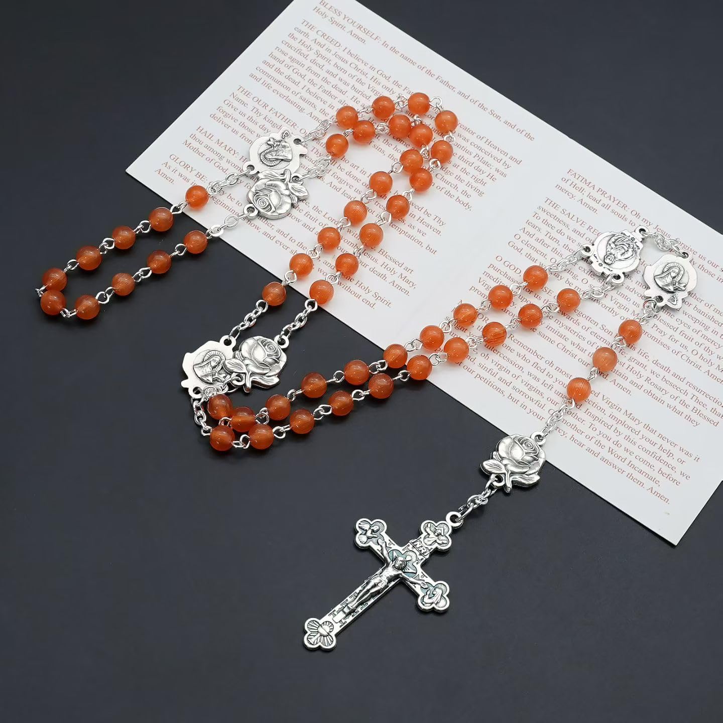 Rosary Beads Catholic for Woman - Italy 6mm AAA+ Natural Reddish Orange Cat Eyes Gemstone Rosary Beads.