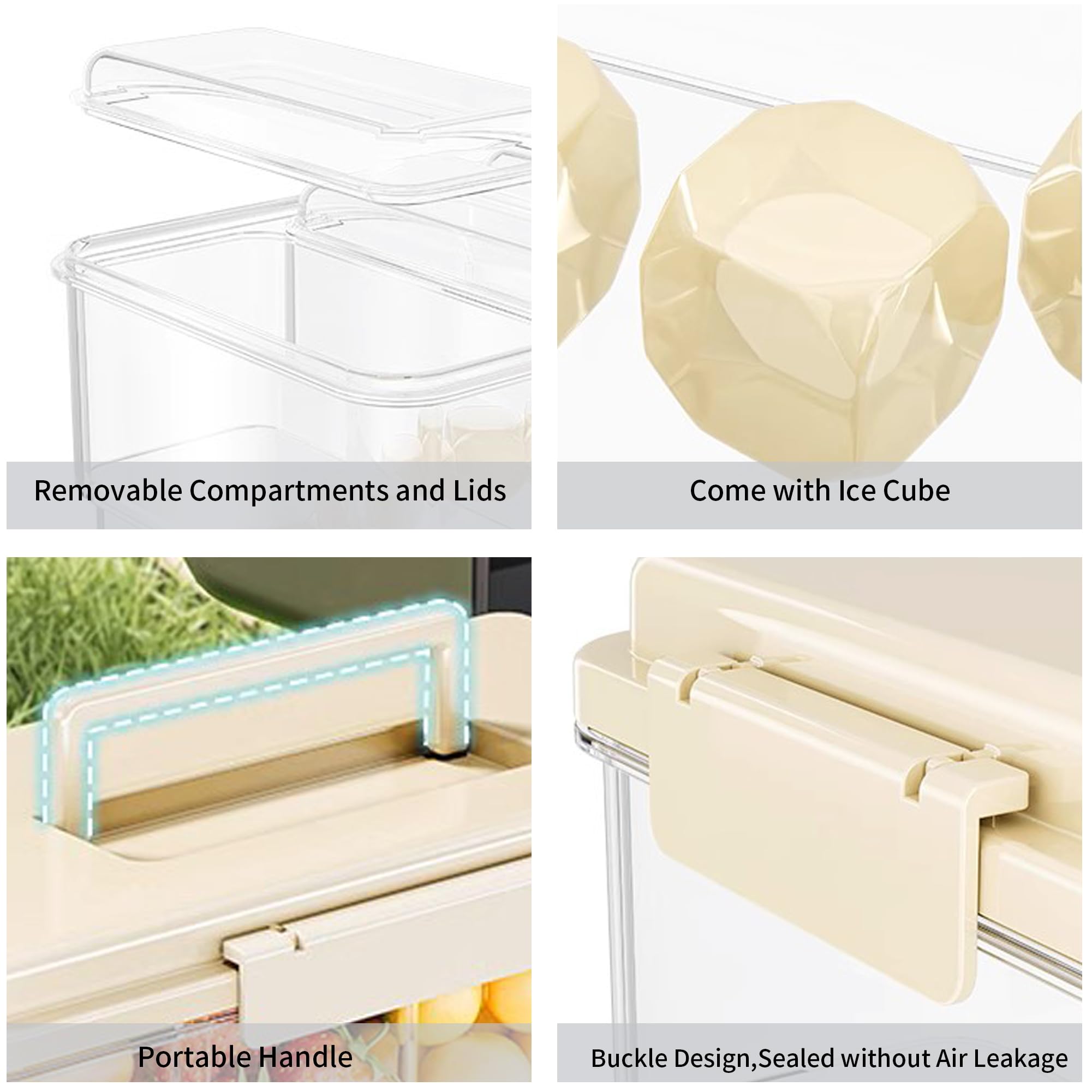 Paquete de 2 organizadores de condimentos enfriados con hielo con 4 recipientes y 4 tapas, bandeja para servir frutas con asa, organizador de condimentos portátil para suministros de barra de