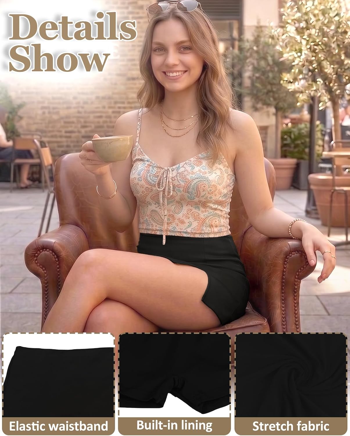Women's Black Mini Skirt with Built-in Shorts Side Slit Mid Waisted Bodycon Skirt Y2K Skorts for Women Going Out