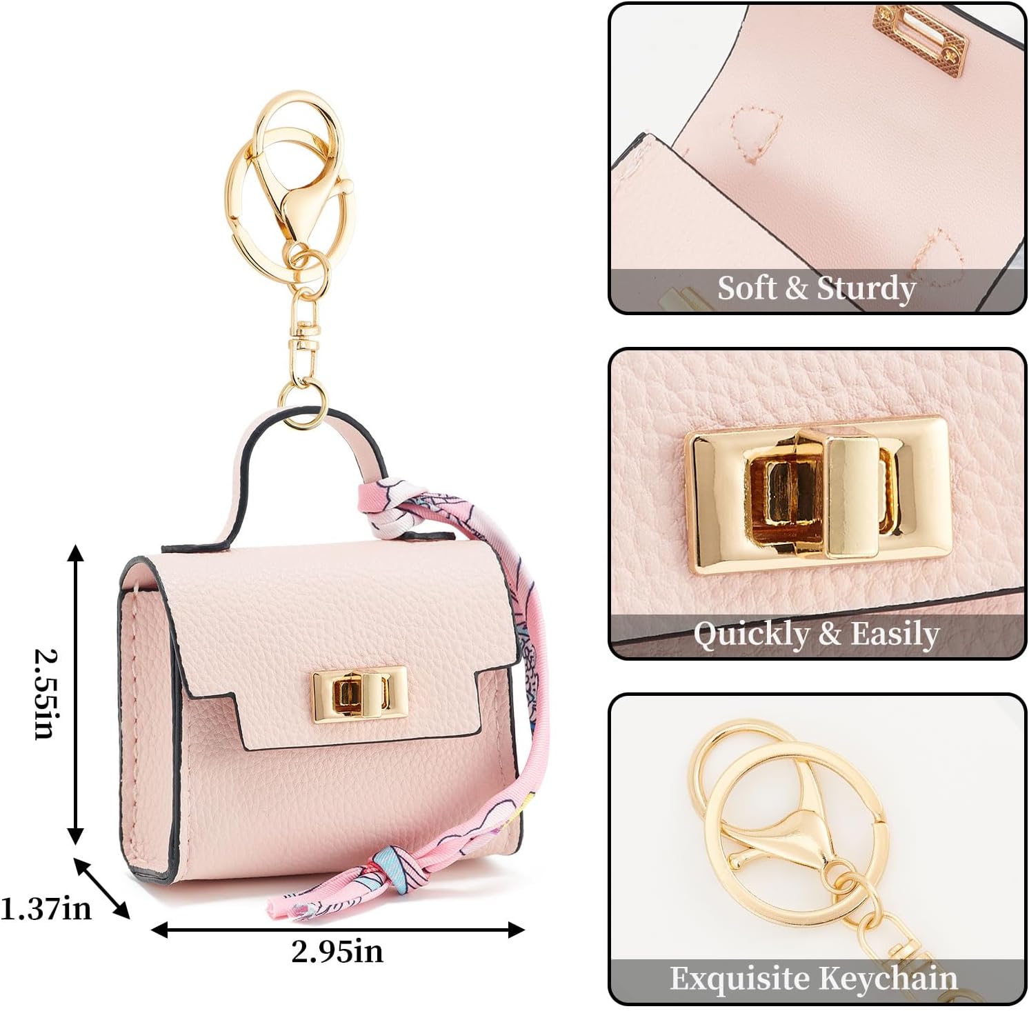WOZEAH Mini Backpack Keychain for Women,Small Change Pouch Coin Purse Twist-lock with Key Headset Bag(Pink) - Image 2