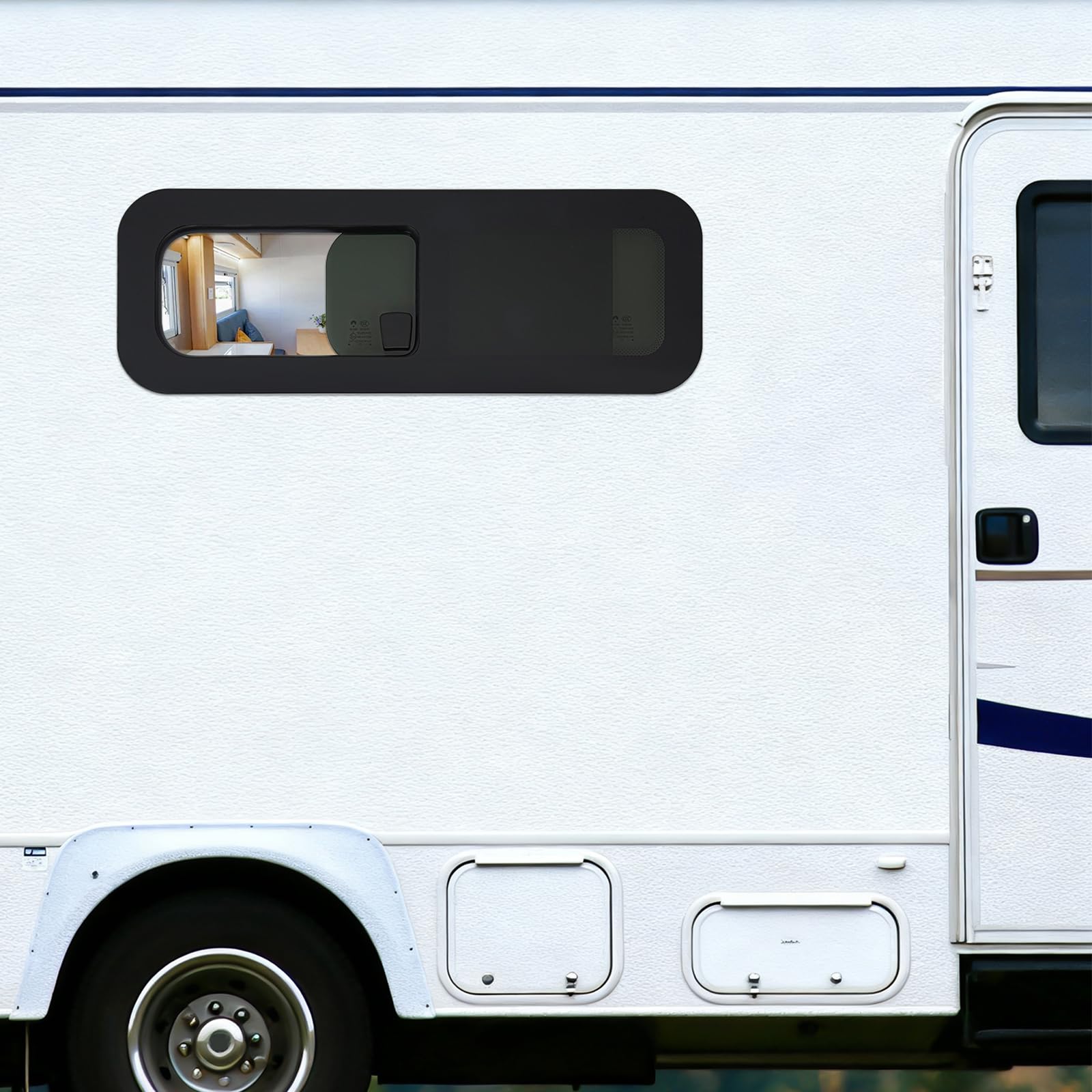 Finestra laterale per camper orizzontale, per camper, camper, veicoli da costruzione, blu marino (780 x 280 mm)