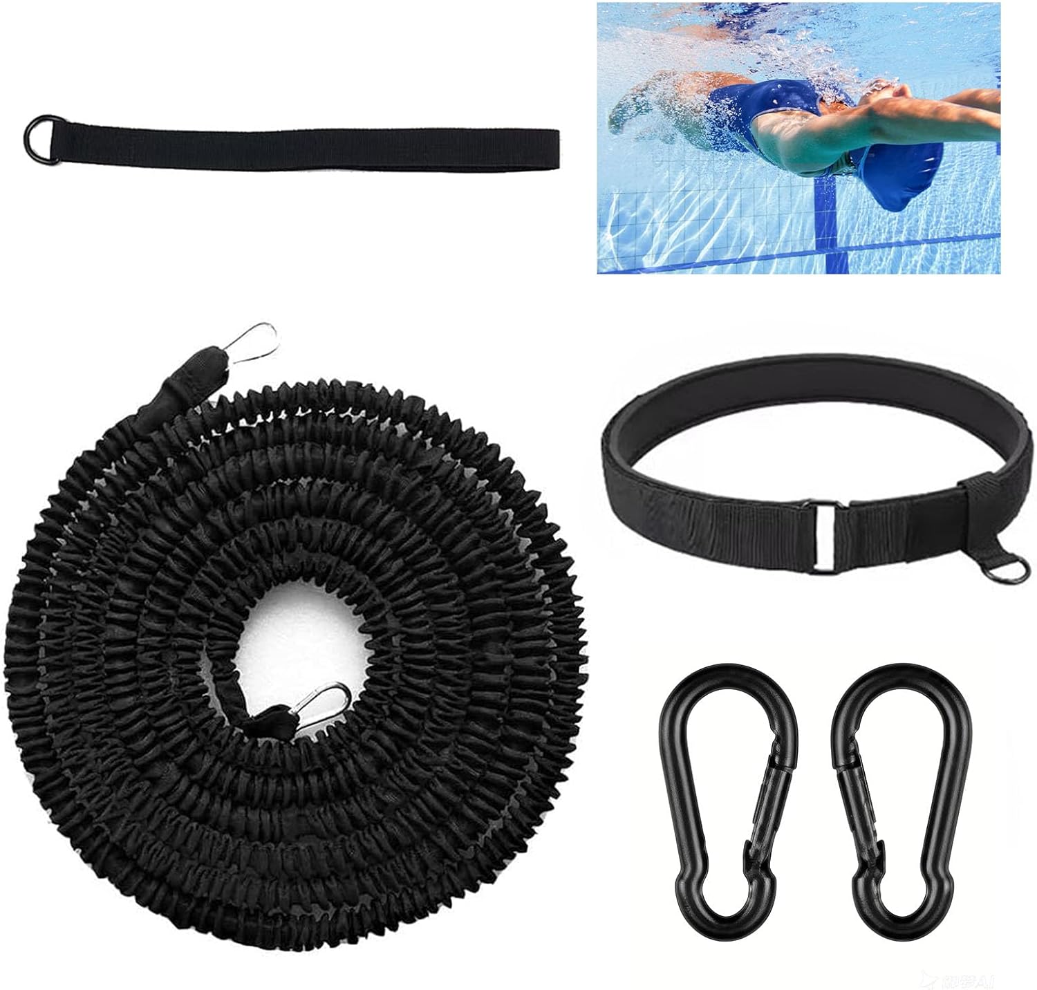 Pool Swim Training Equipment, Tether Aquatic Belt with Resistance Band Improve Power Agility Focus Explosive for Men and Women