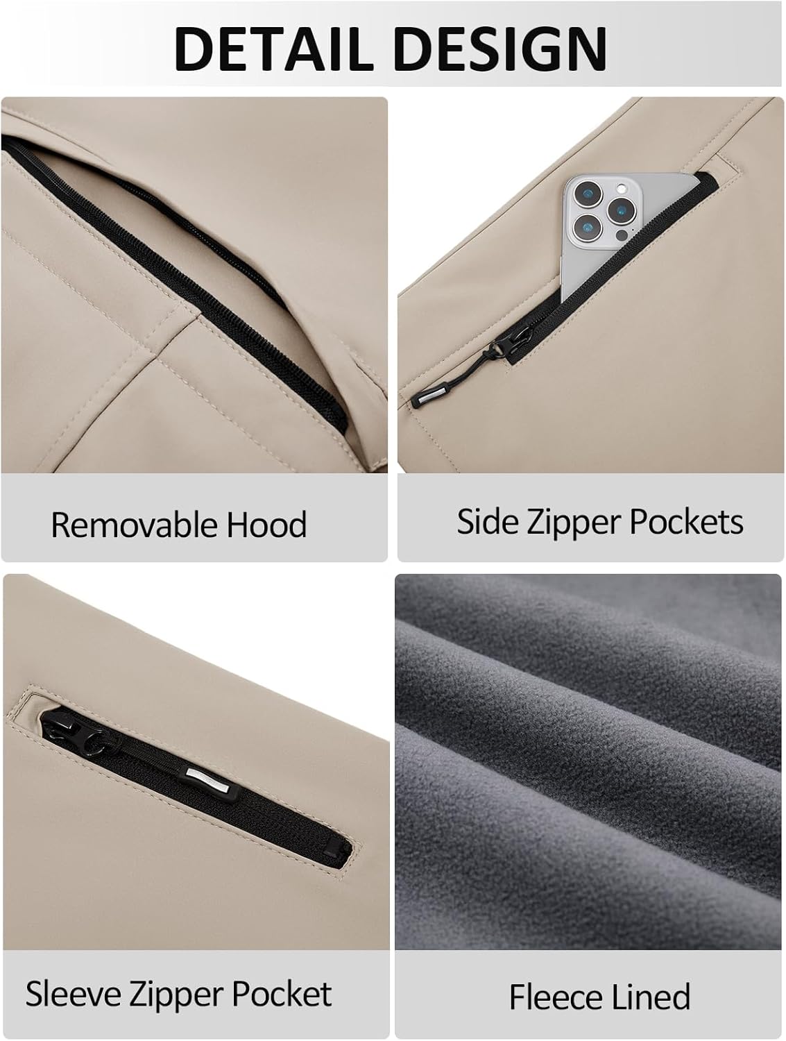 Yousify Mens Softshell Jacket Fleece Lined Windbreaker Lightweight Rain Waterproof Hooded Jackets for Hiking - Image 6