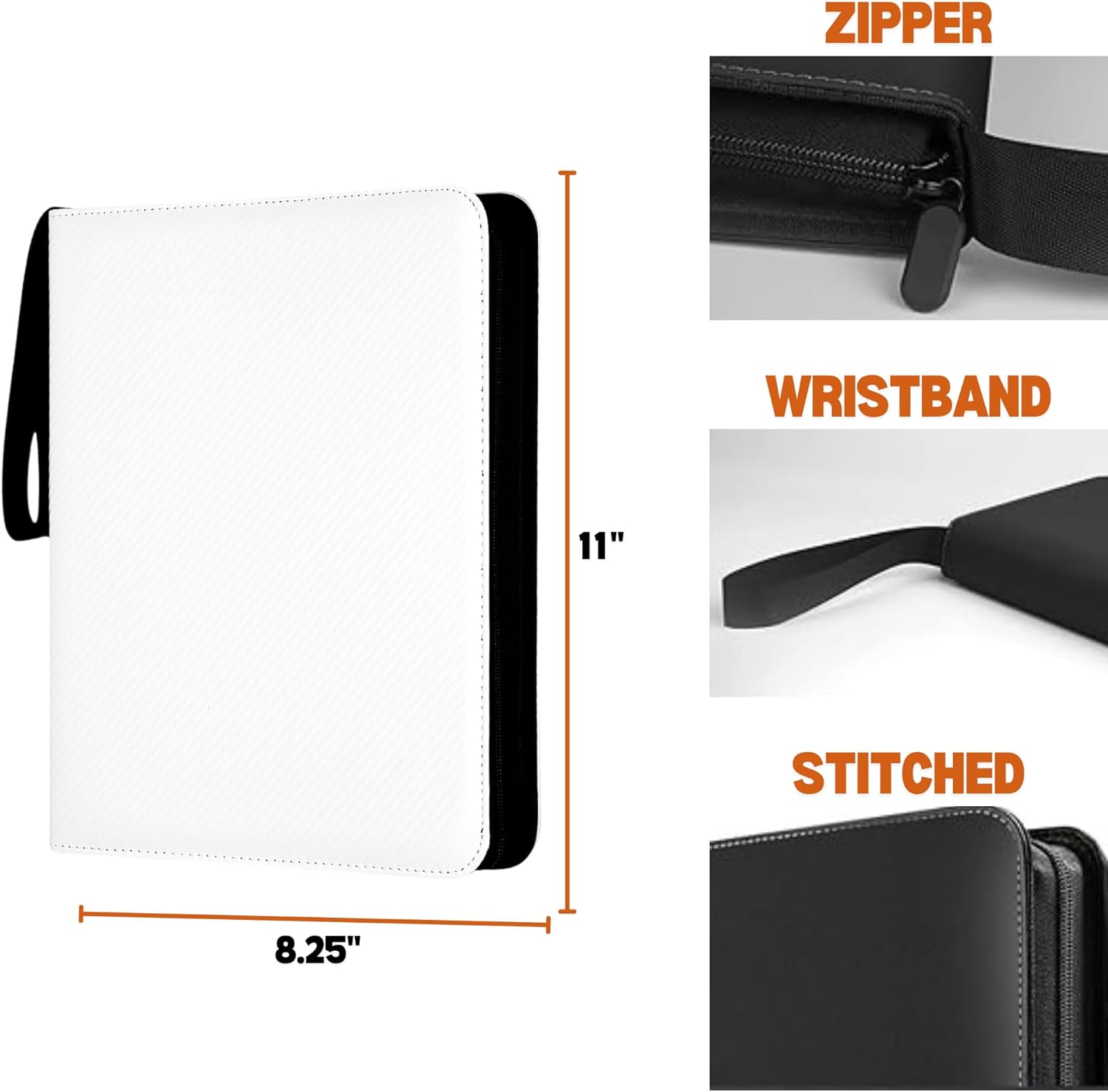 Jumbo Card Binder - 100 Pockets Hold Oversized Big Card 3 Rings With 50 Double Side Removable Premium Pages Portable & Lightweight White Leather Jumbo Binder + 25pk (L) + 25pk (XL)