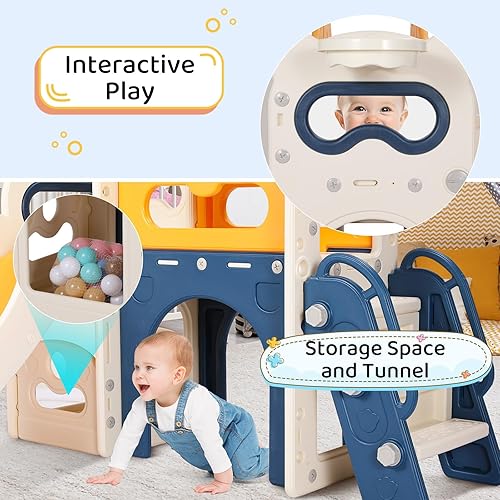 Miniatura 5 de MAMIZO Tobogán grande 8 en 1 para niños pequeños, tobogán en forma de L con pendiente larga, juego de escalador para bebés con escalones cerrados,