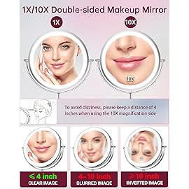 Gospire 8 Lighted Makeup Mirror with Magnification 10X/1X, 3 Color Lights & Dimmable Lighting, 360 Rotation Double Sided Rechargeable Cordless Vanity Cosmetic Standing LED Mirror for Makeup