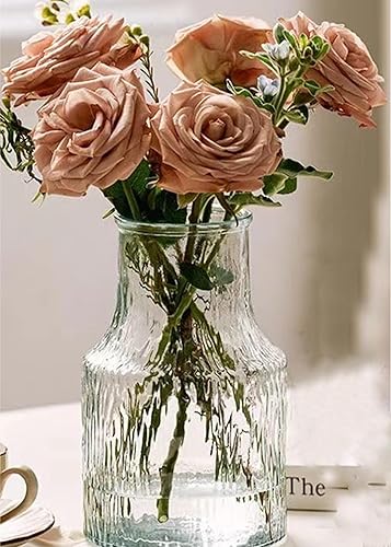 Miniatura 9 de Floreros de cristal transparente de 7.5 pulgadas con diseño texturizado único para centro de mesa del hogar, decoración de escritorio interior,