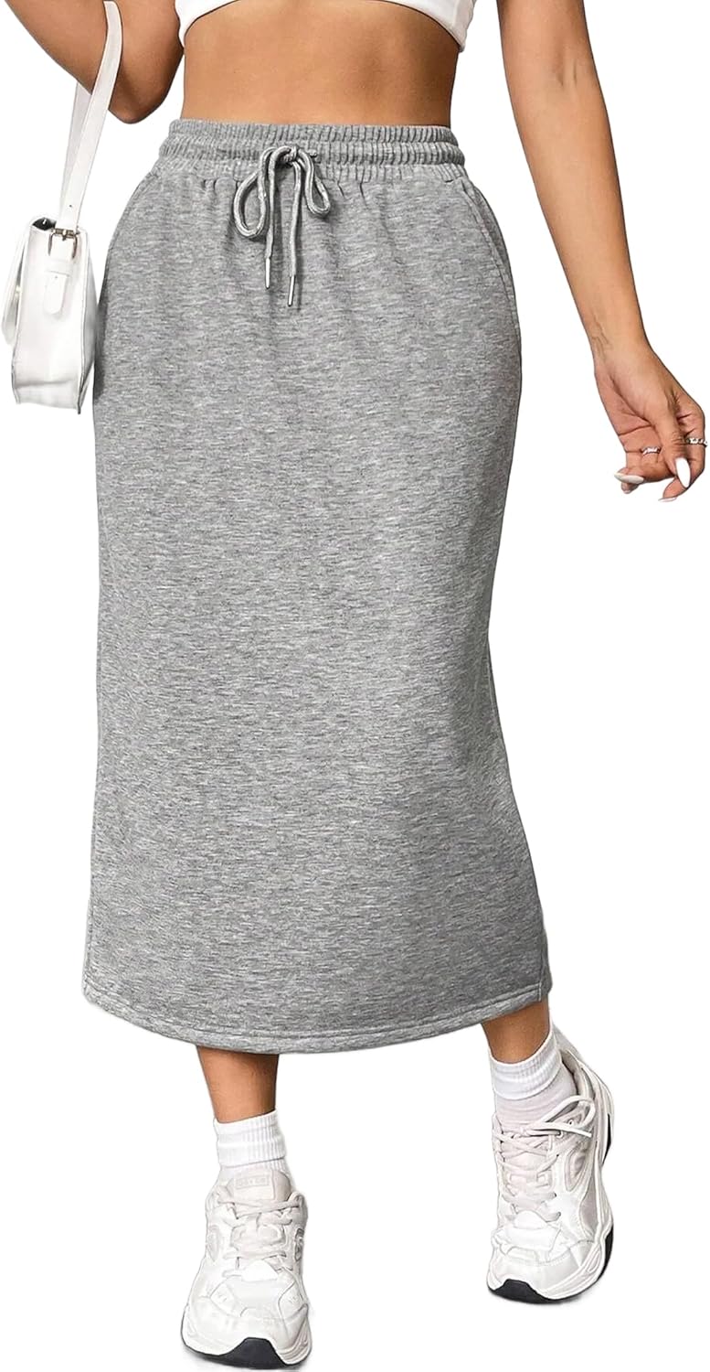 SOFIA'S CHOICE Women's Midi Skirt Drawstring High Waist Sweat Skirts with Pockets - Image 5