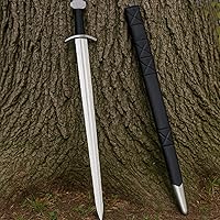 Vista 6 de SZCO 39" Viking Sword with Black Lobed Pommel & Scabbard – Medieval Norse Replica Weapon with High Carbon Steel Sword Blade for Cosplay, LARP &
