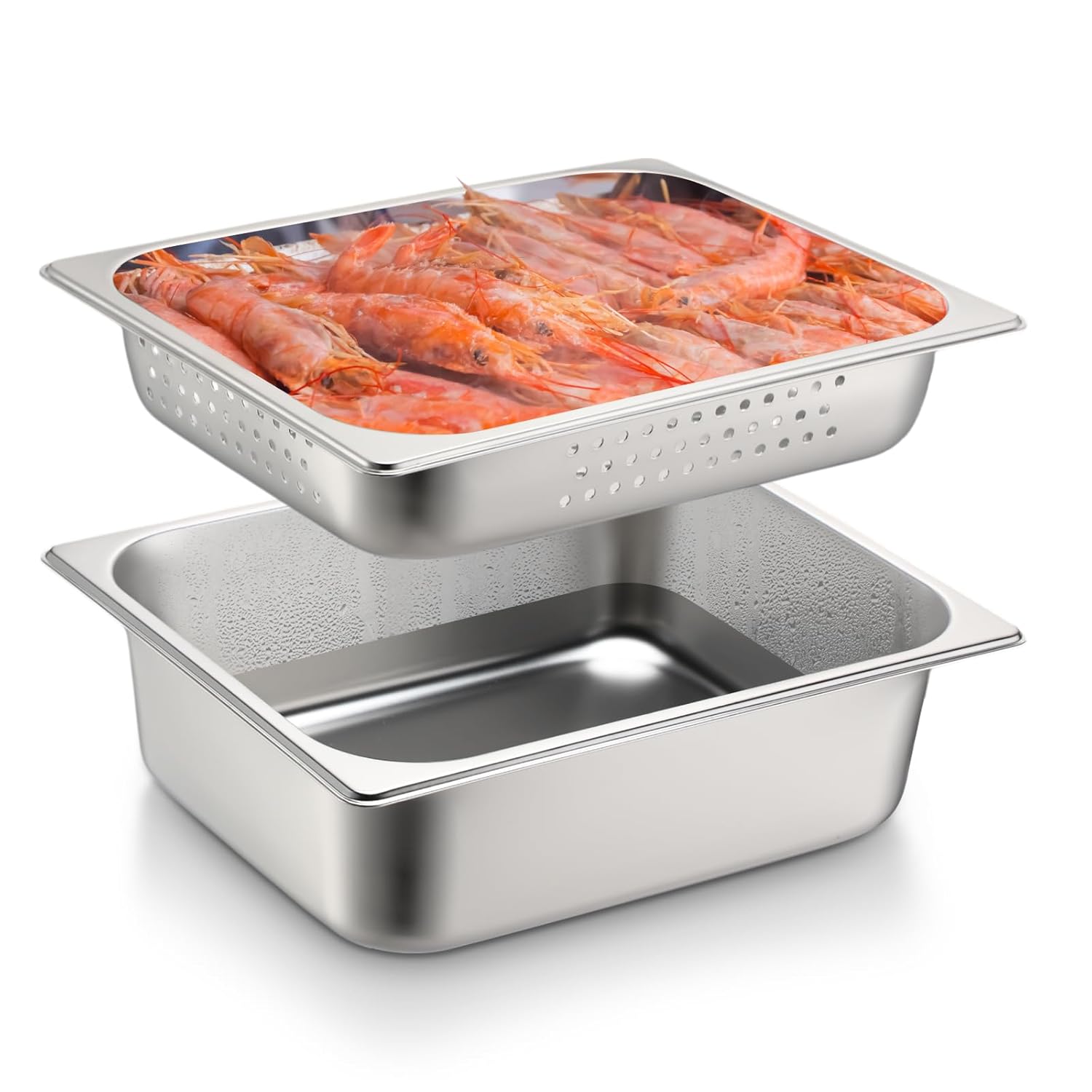 Tioncy 2 Pack Full Size Hotel Pans with Perforated Steam Pan, Stainless Steel Steam Table Pan Multifunctional Food Chafing Supplies for Restaurant Kitchen(Full Size, 4 Inches, 6 Inches)