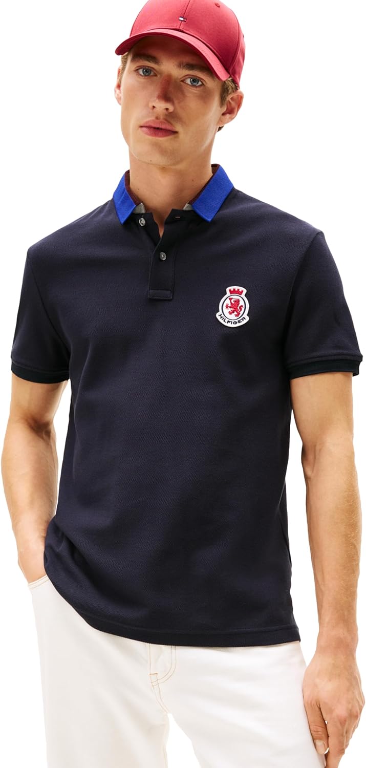 Tommy Hilfiger Men's Short Sleeve Casual Polo Shirts in Regular Fit with Crest and Collar Designs