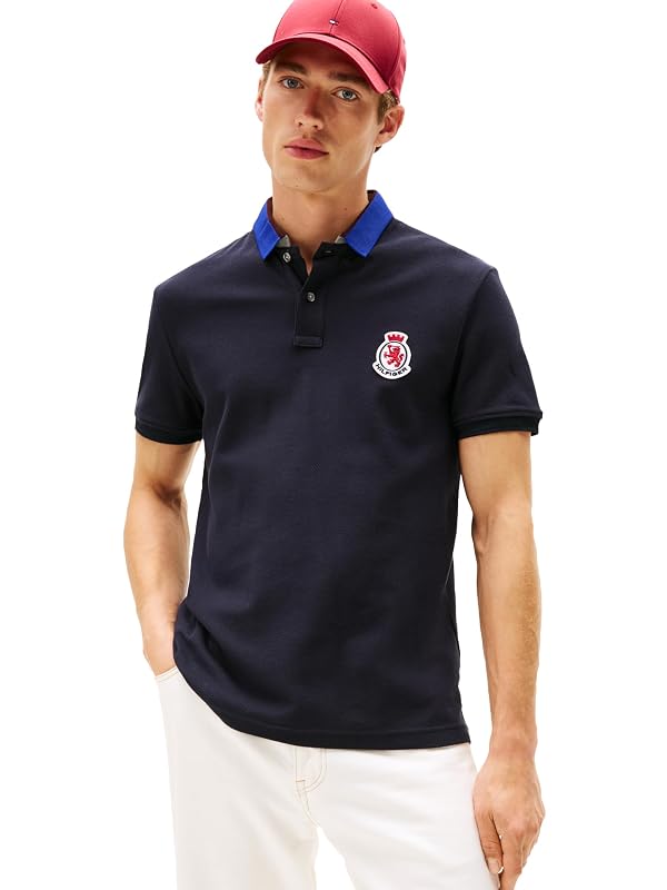 Tommy Hilfiger Men's Herrigbone Collar Regular Short Sleeve Polo, Desert Sky Large by Tommy Hilfiger - Used condition - US$47.19