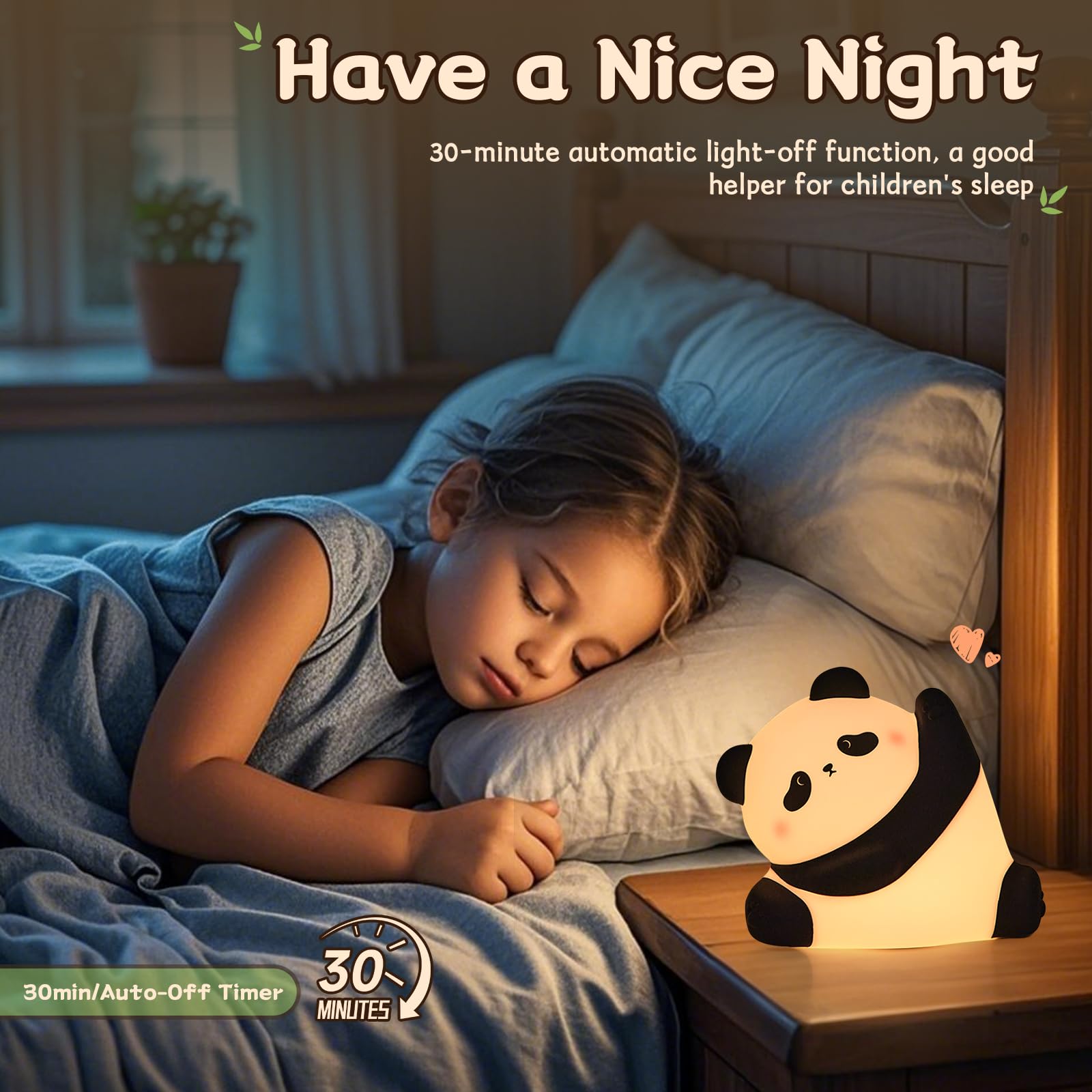 Wastou Silicone Panda Night Light,3-Level Dimmable Brightness Nursery Nightlight with 30 min Timer - Image 3