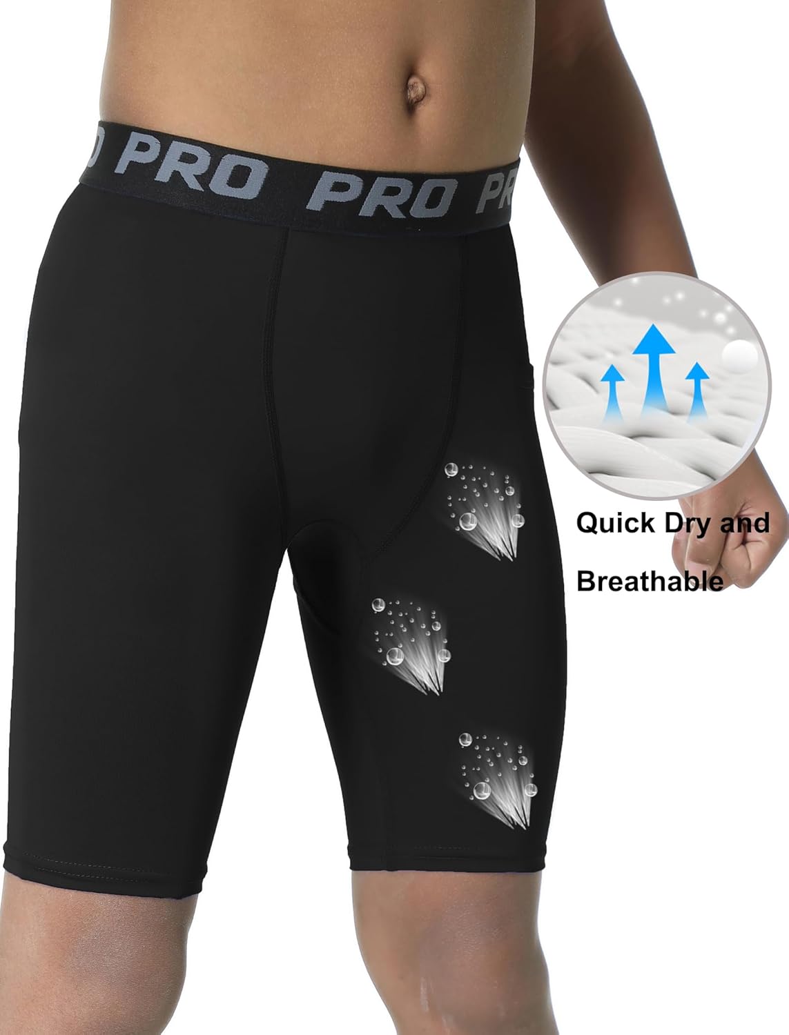 EXARUS Youth Boys Compression Shorts Side Pocket Performance Athletic Base Layers Underwear Running Sports Soccer