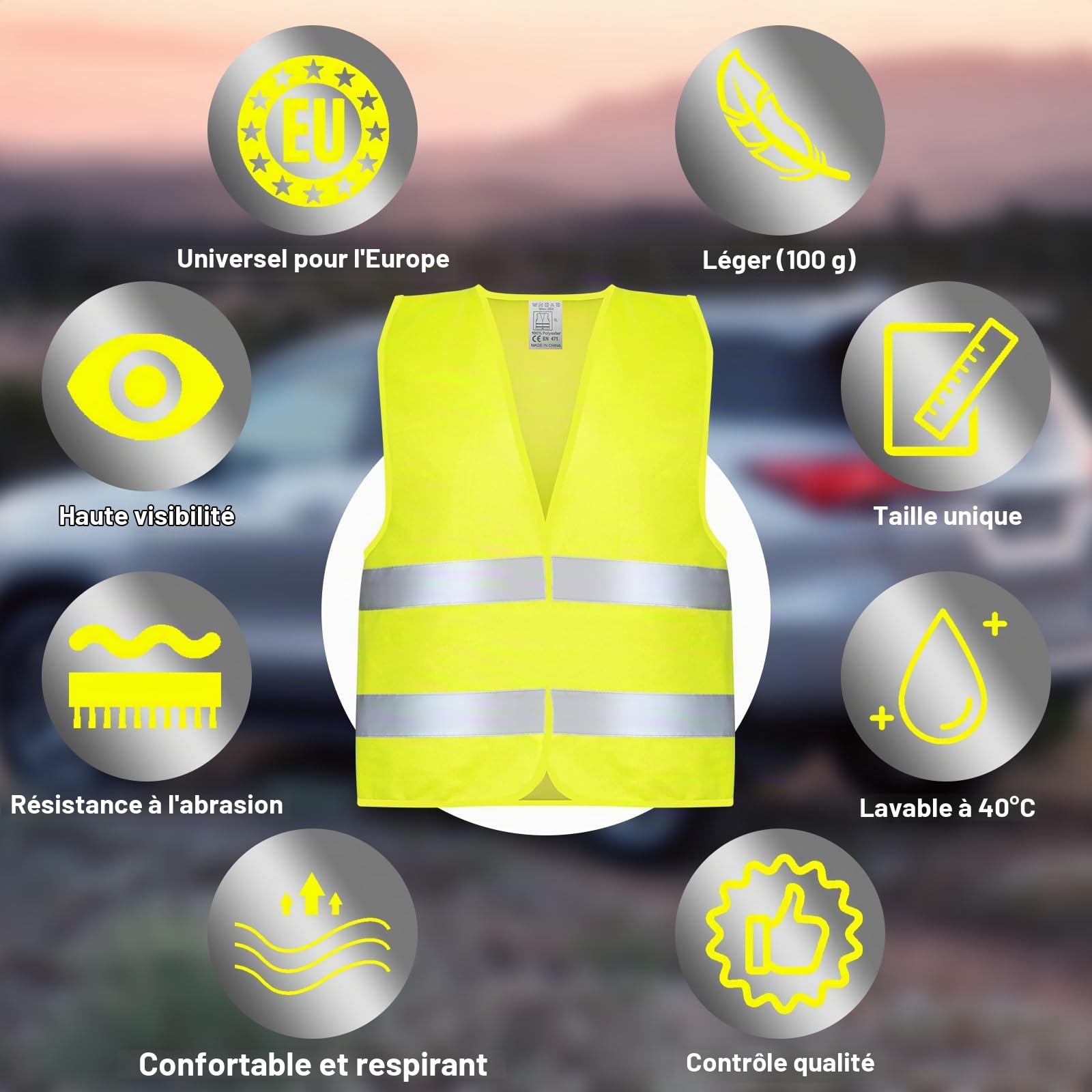 ZUPAPJO Gilet Jaune Adulte, 8 PCS Gilet Jaune Voiture, Gilet Fluorescent de Sécurité Haute Visibilité à 360 °, Gilet Haute Visibilité Hommes et Femmes, Gilet de Securite pour Conducteurs Travailleurs