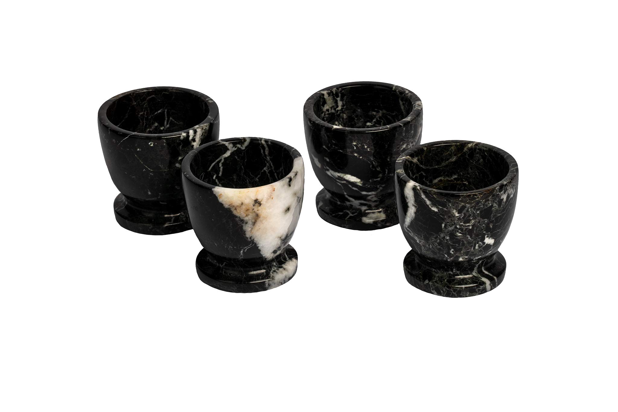 Lot de 4 coquetiers en marbre noir de l'Himalaya – sculptés à la main