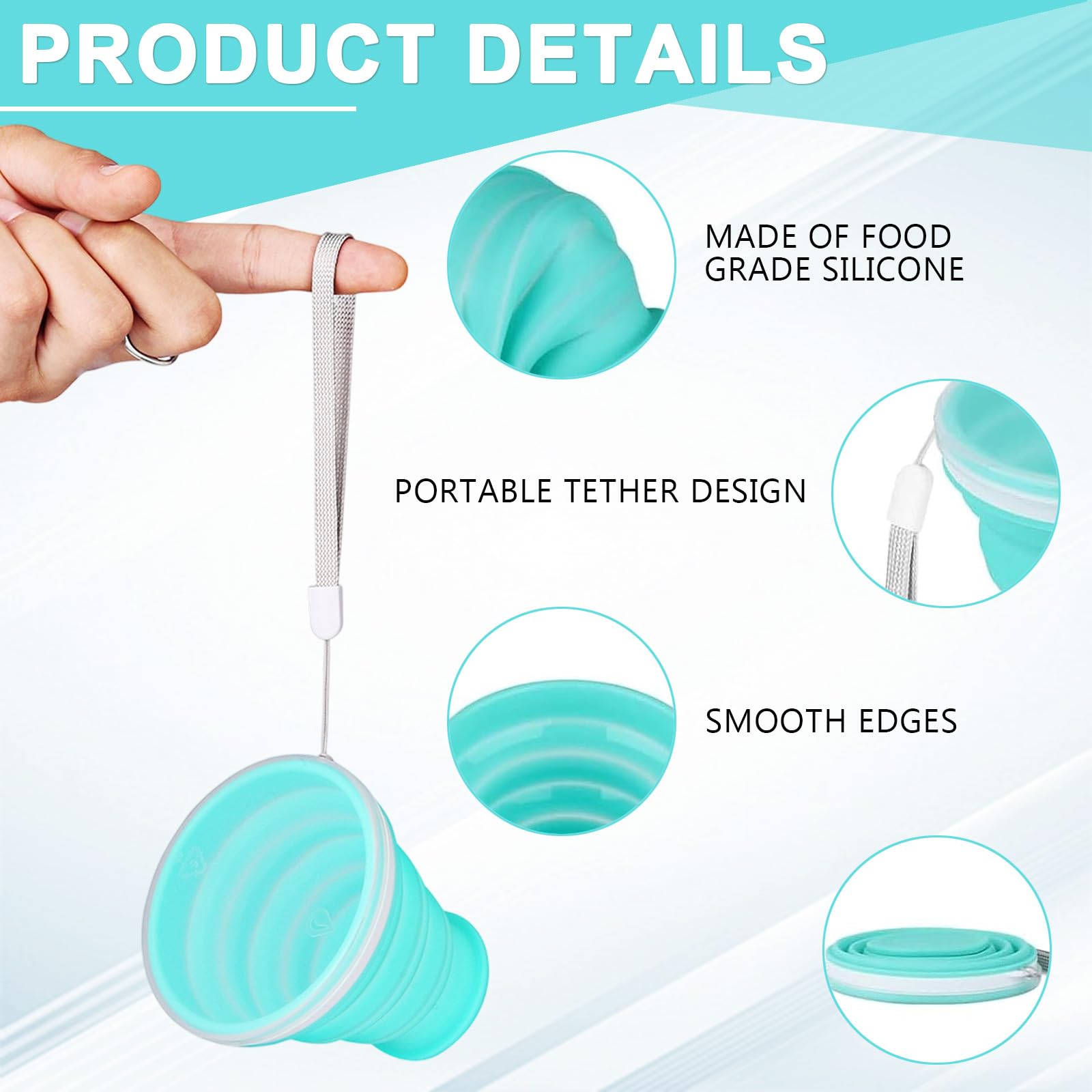 Bicchiere Pieghevole in Silicone 2 Pezzi da 200ml con Coperchio, Tazza da Viaggio salvaspazio compatta 7cm per Campeggio Escursioni Sport Picnic Esterni