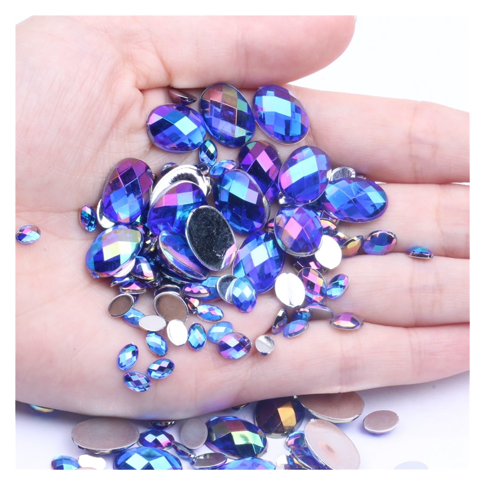 10x14mm 1000 pz Forma Ovale Terra sfaccettature Acrilico Strass Flatback Colori ab Colla su Perline Gioielli Fai da Te Unghie rifornimenti di Arte wanglan(Color:10 Blue AB)