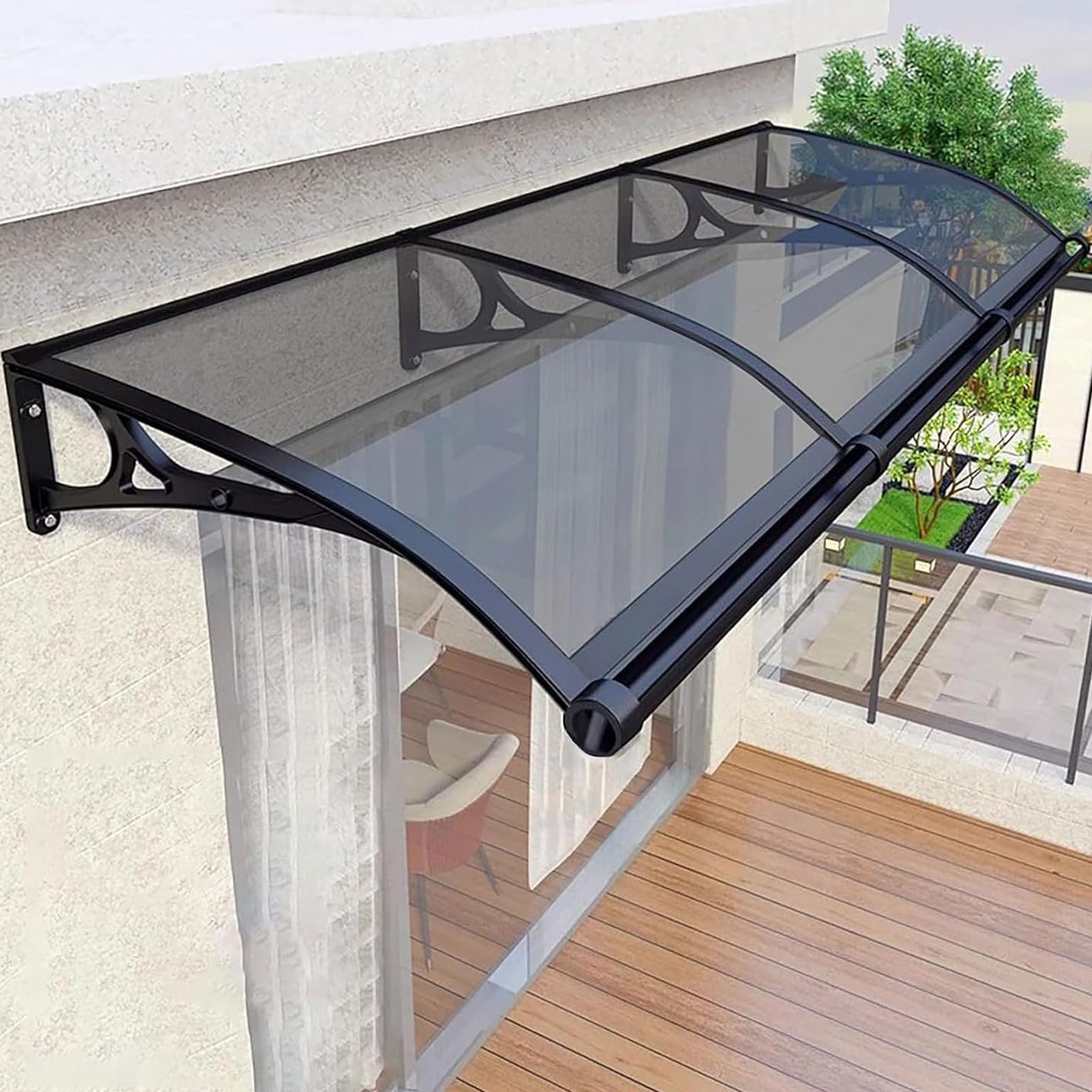 SIONDSTS Door Canopy Outdoor,Exterior front door awnings with Aluminum Bracket,Overhang awning for windows,Multi-color Polycarbonate Sheet,UV,Snow Protection Rain for Back, Porch,Black,100x300cm