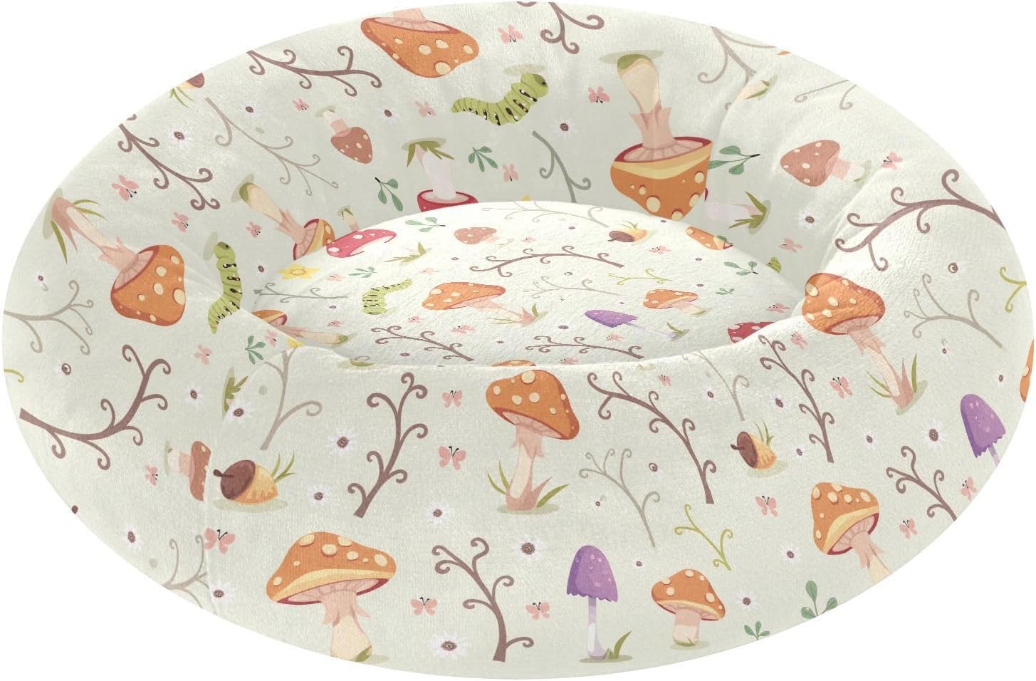 Wudan Pet Cat Bed Donut Cuddler Fluffy Dog Pillow Bed for Medium Size Pets Sleeping M Mushroom Pattern