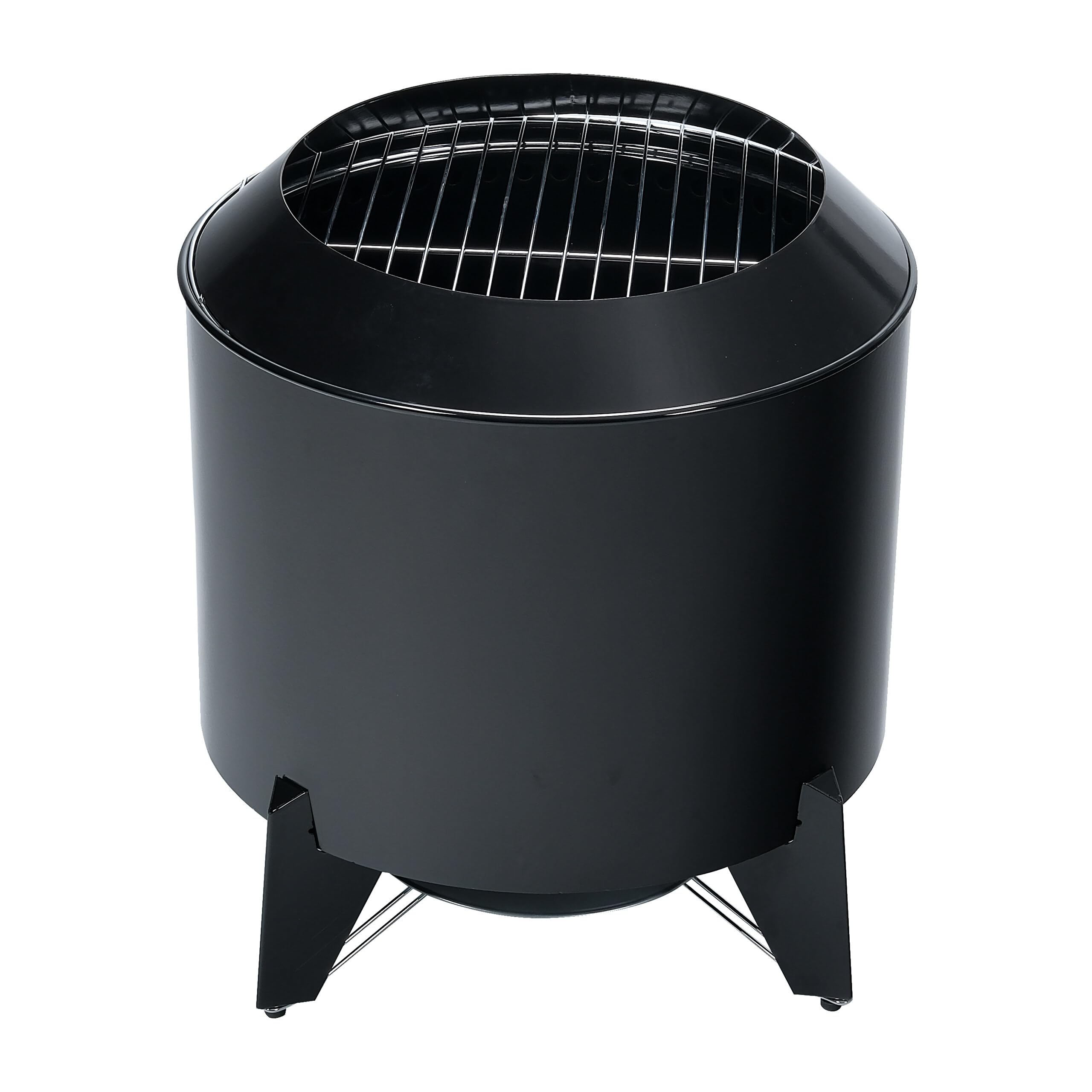 Relaxdays Braciere senza fumo, 2 in 1 con griglia, acciaio, HxØ: 46x52 cm, smaltato, focolare a bassa emissione, nero