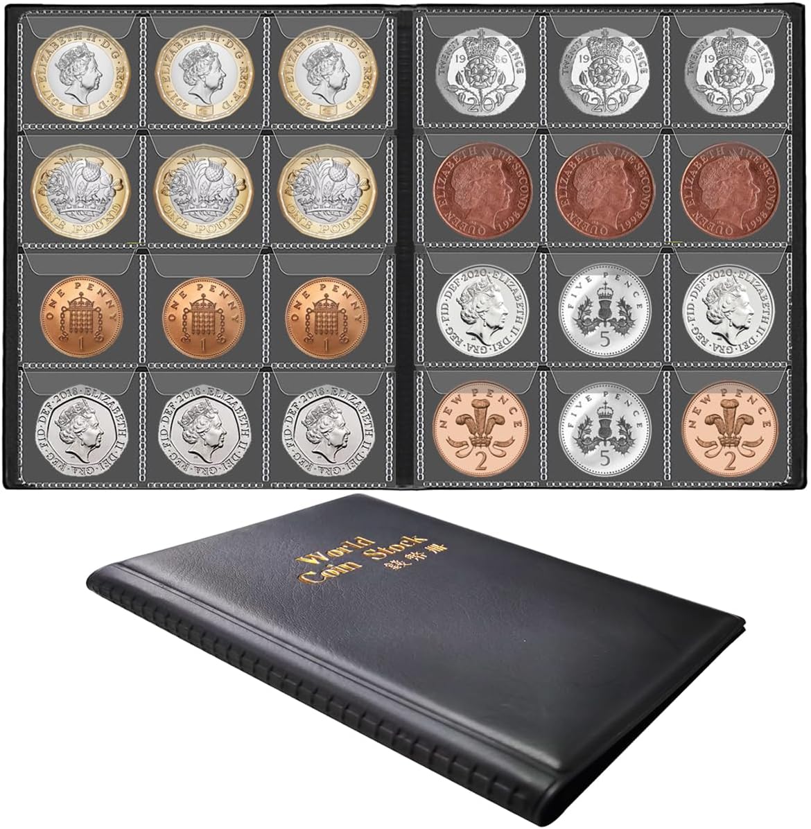 Caxmtu 120 Coins Holders Collection Storage Money Penny Album Book Pockets Christmas Gifts Black
