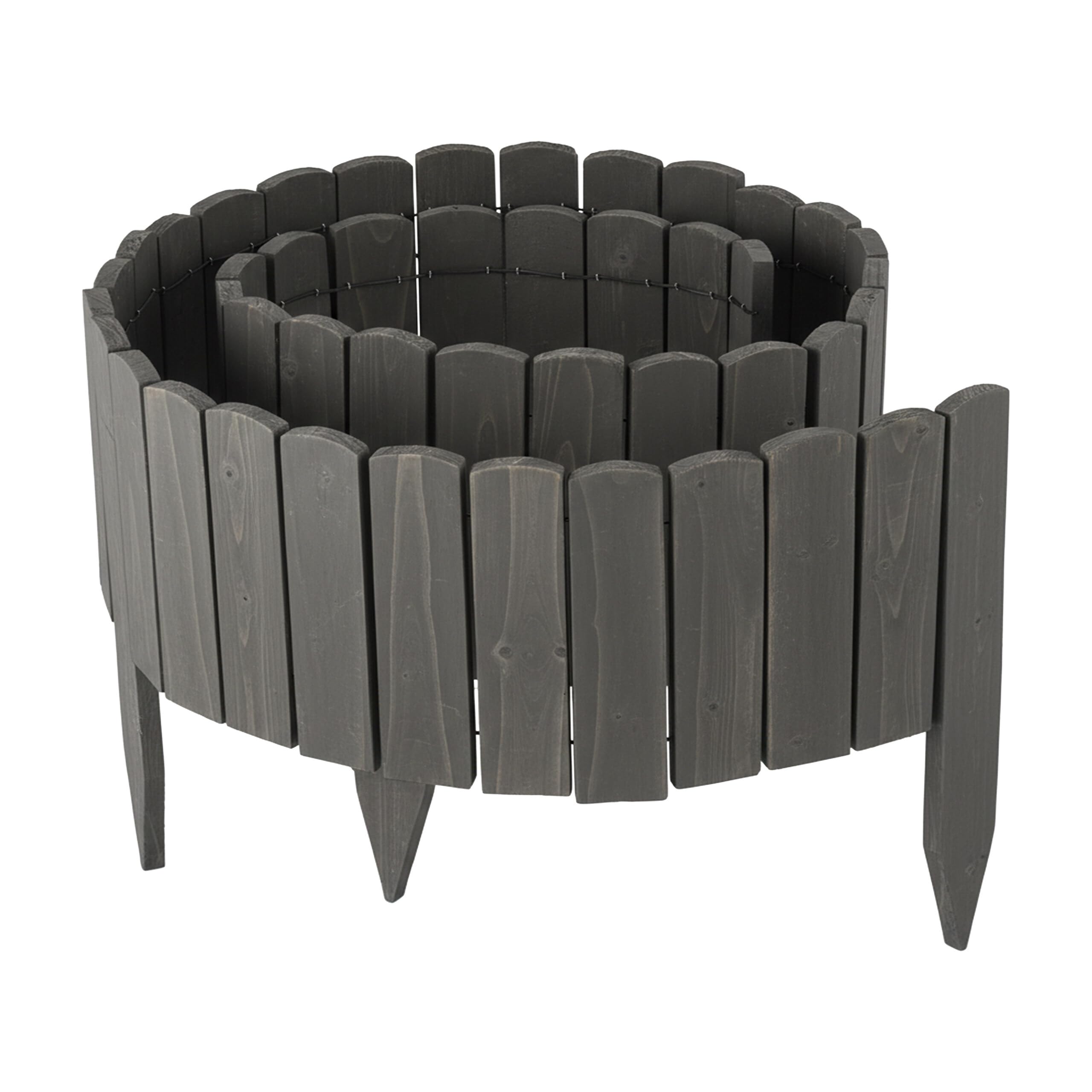 Relaxdays Valla para Parterres, 200 cm, Flexible, Parte Visible 20 cm, para Hincar, Madera, Borde Césped, Gris Oscuro