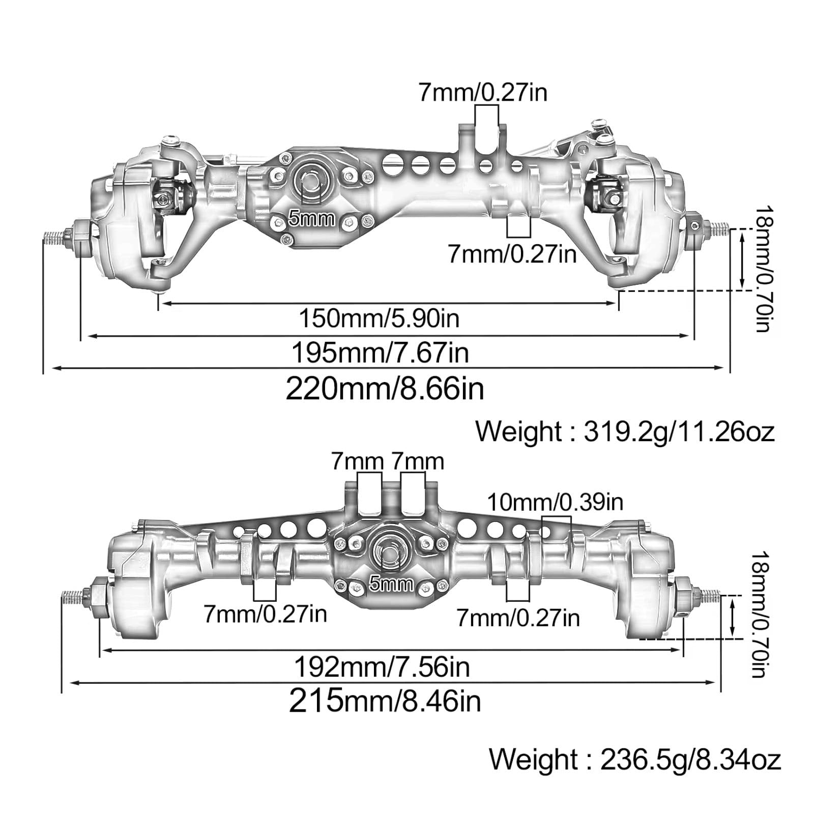 Compatible con Vanquish VS4-10 para Phoenix 1/10 RC Crawler Car, Piezas De Actualización, Eje De Portal Delantero Y Trasero De Aluminio, Conjunto Completo reemplazo RC(Black,1set)
