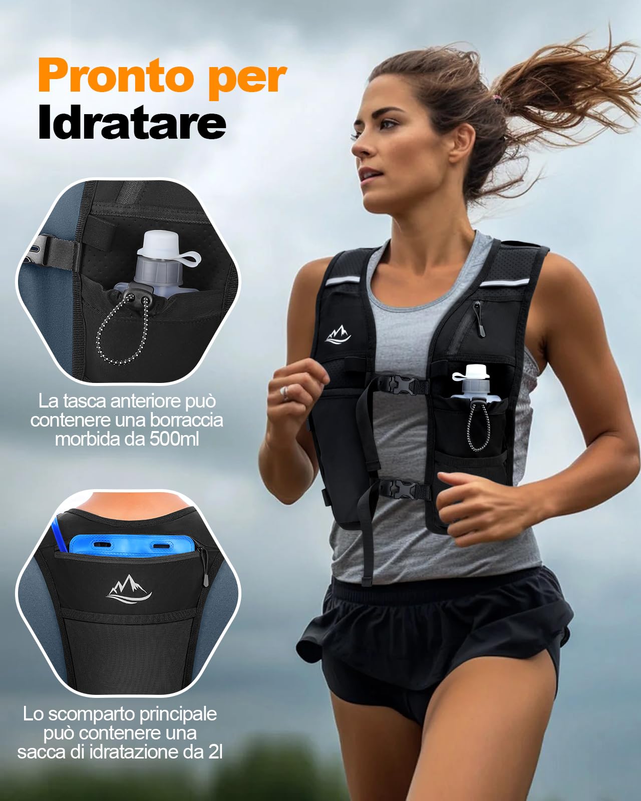 ISEYOU Gilet Running Super Leggero, Gilet da Corsa Riflettente Traspirante per Uomini e Donne, Tasche Multiple, Cintura Regolabile Running Vest per Ciclismo Escursionismo Trekking Trail