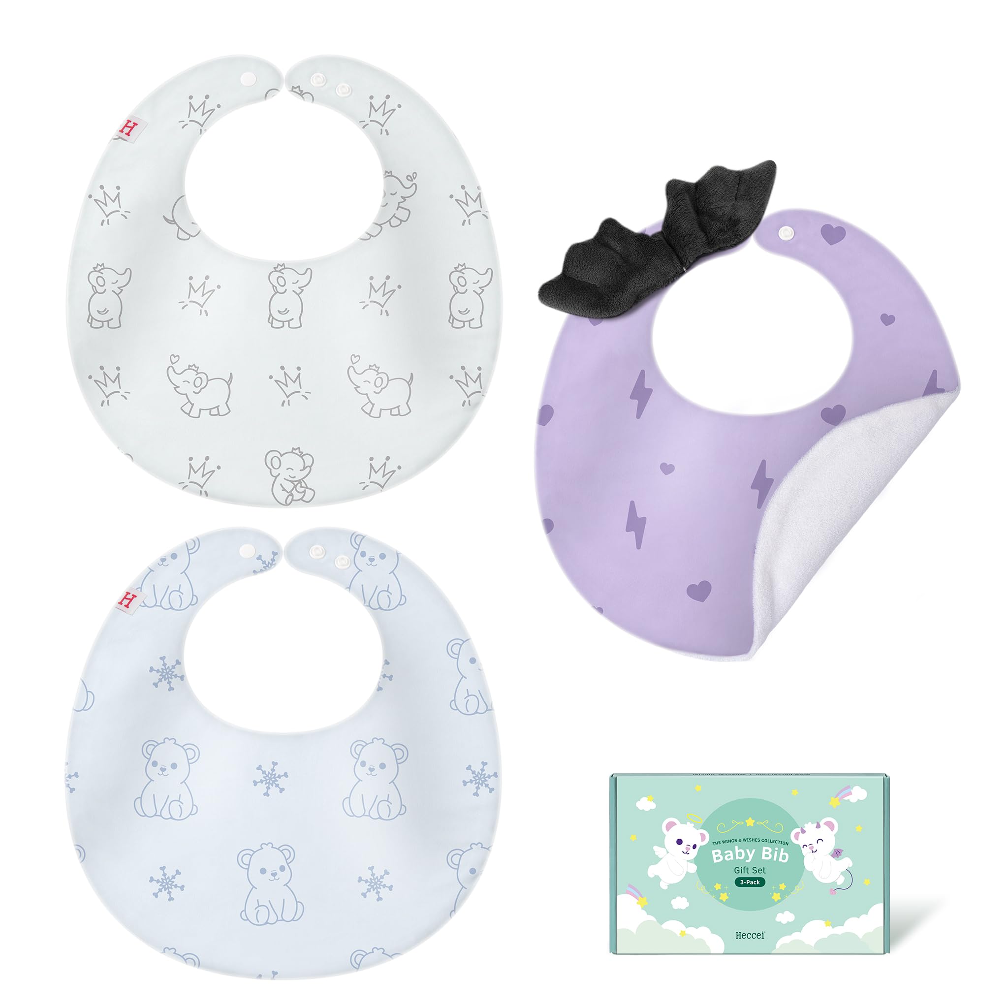HECCEI Baby Dribble Bibs 3-24 Months, Soft Dual Layer Cotton Baby Bandana Bibs with Adjustable Snaps Ideal for Drooling, Feeding & Teething 3-Pack (Little Devil+Bear & Snackyphant) โ image 1