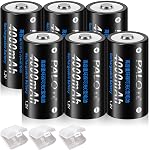Rechargeable C Batteries Ni-MH 1.2V 4000mAh C Size Battery Cell with Storage Case, 6 Pack