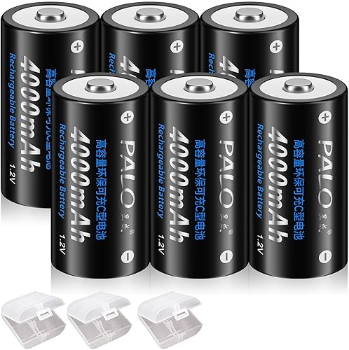Palowextra Baterías C recargables de alta calidad, paquete de 6 baterías NiMH de alta capacidad de 4000 mAh 1.2 V (batería de tamaño C)