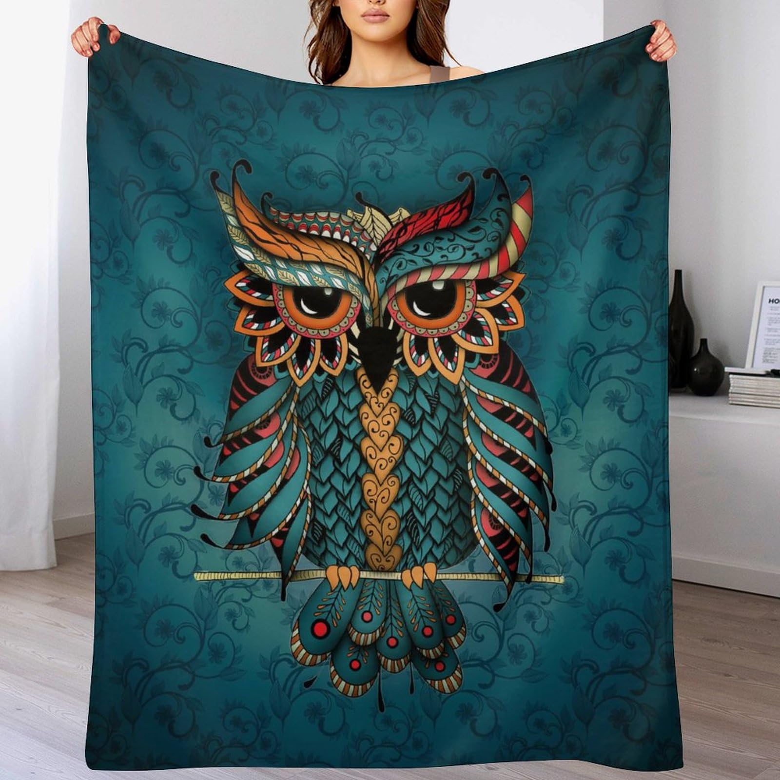 Melbrakin Color340 Ethnic Owl Soft Flannel Travel Blanket, Living Room Home Sofa Decoration Blanket, Dormitory Office Nap Blanket