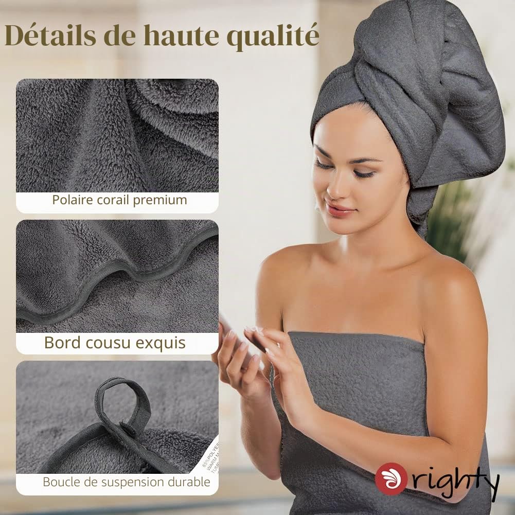 Orighty Ensemble de Serviettes de Bain (27" x 54") - Douces et Très Absorbantes en Microfibre pour Le Sport, Le Yoga, Le Spa, Le Fitness - Gris