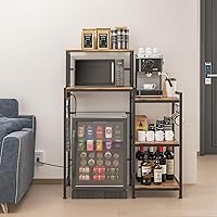 Vista 9 de Mini gabinete de nevera con estantes de almacenamiento, soporte para microondas con 2 salidas AC/2 USB, gabinete de barra de café con espacio