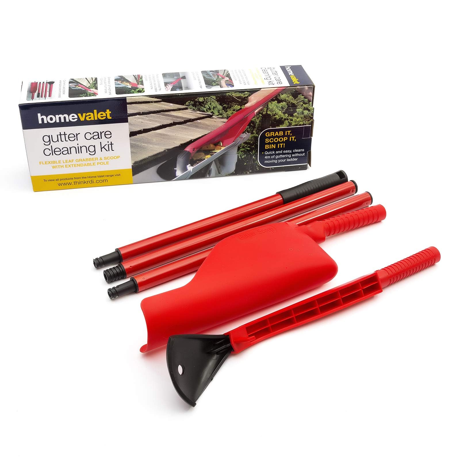 Petrolscooter Red/Black Home Valet Extendable Gutter Care Cleaning Kit Leaf Moss Debris Grabber & Scoop