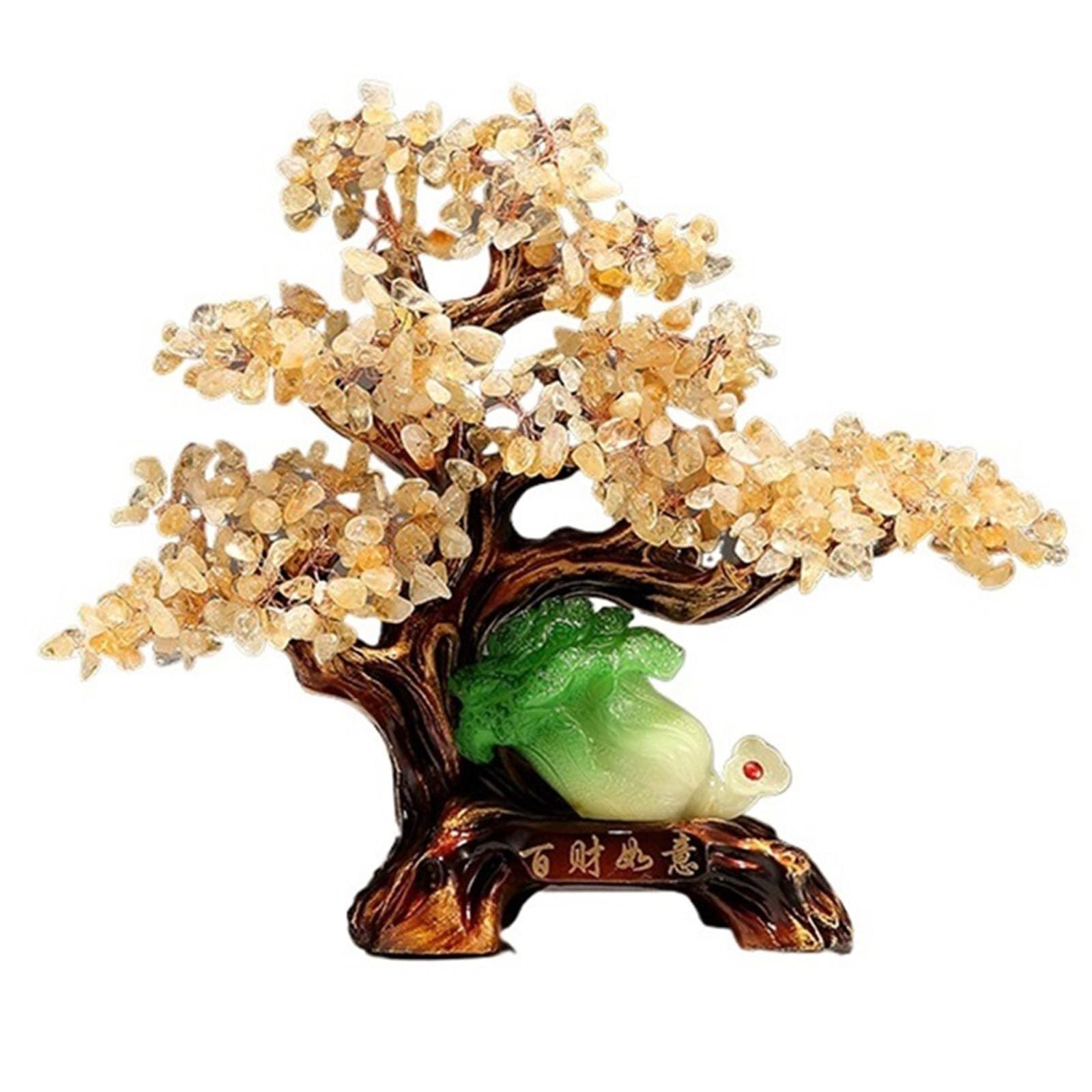 Home Decor Crystal Money Tree Feng Shui Statue Wealth Decoration | Fortune Gem for Home Office Decor, Spiritual Ornament Bonsai(Yellow)