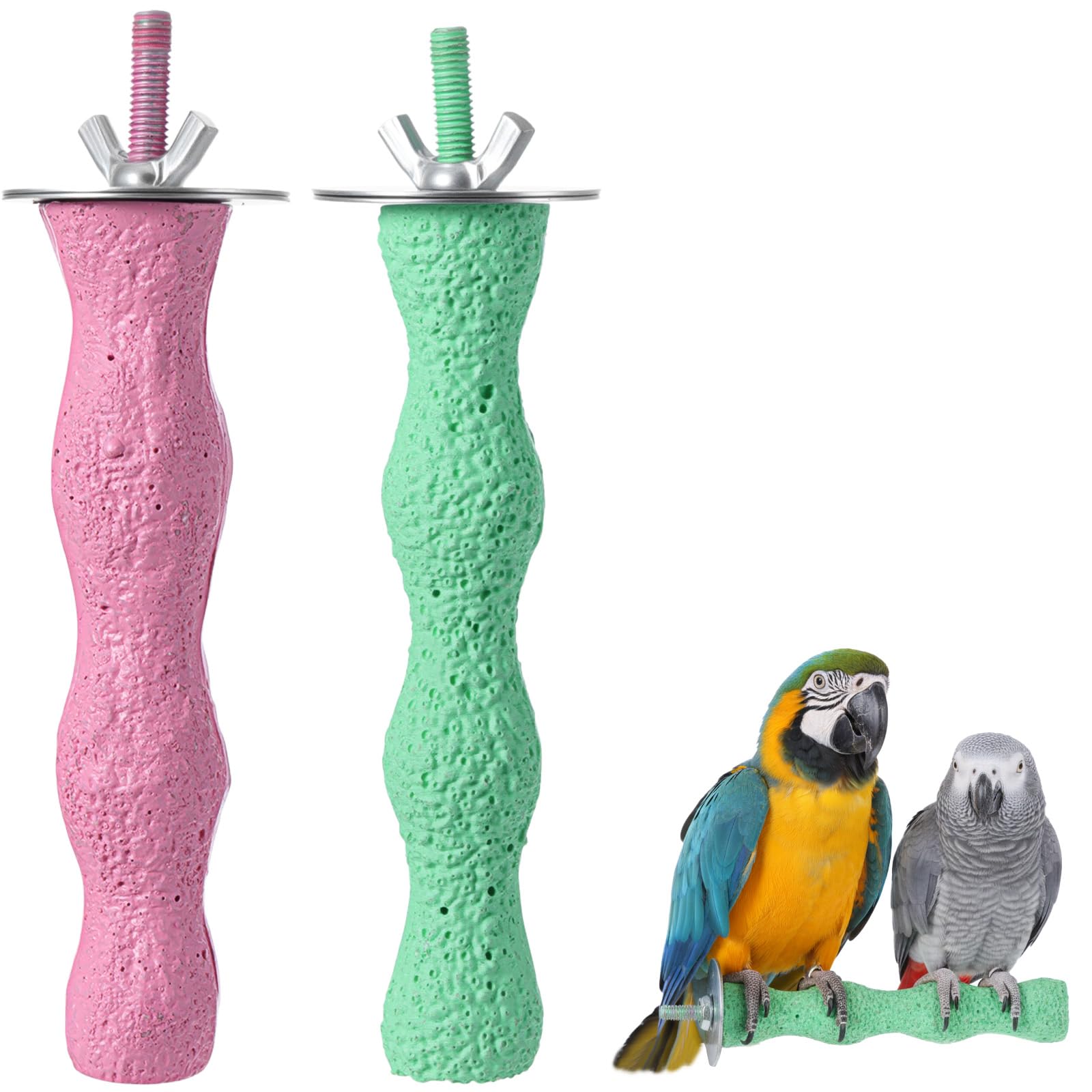 2pcs Bird Beak Grinding Stone Anti-Slip Parrot Stand Parakeet Nail Trimming Stick Platform Foot Claws Trimmer Chewing Toys Beak Grinder Stone Perches for Parrot Budgie Cockatiel Cage Accessories
