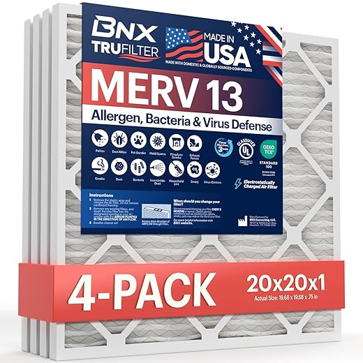 BNX TruFilter 20x20x1 MERV 13 (4‑Pack)