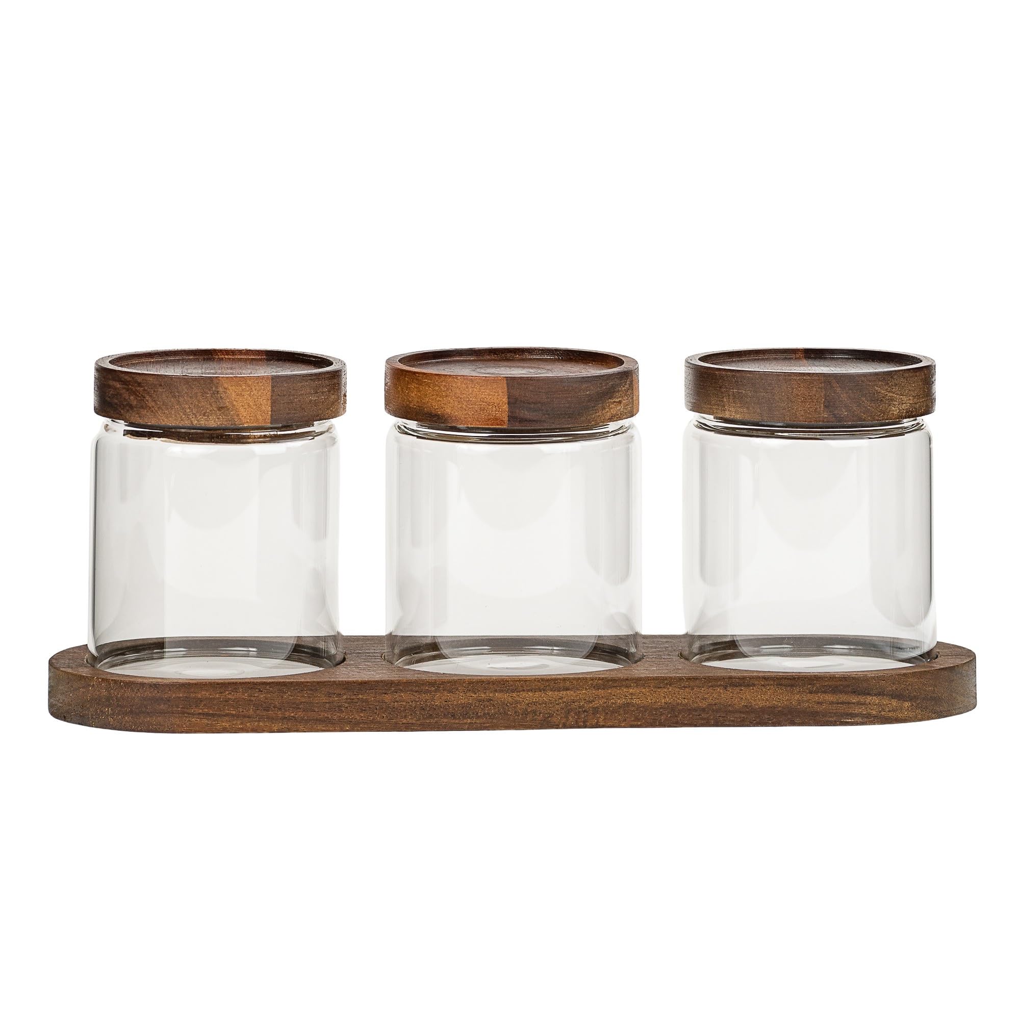 Everyday Acacia 3-piece Glass Canister Set w. Tray (Round) by 10 Strawberry Street – Large, 11.7 fluid_ounces, Glass, Clear, Pack of 3